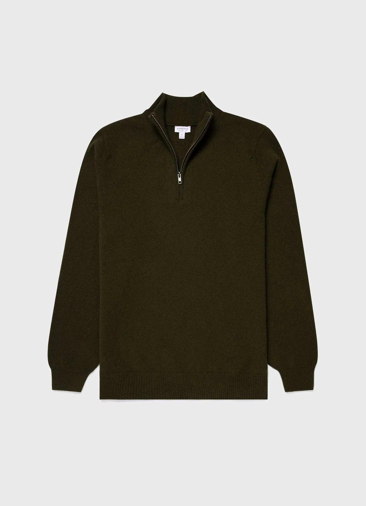 Men's Lambswool Half Zip Jumper in Dark Olive sold by Sunspel