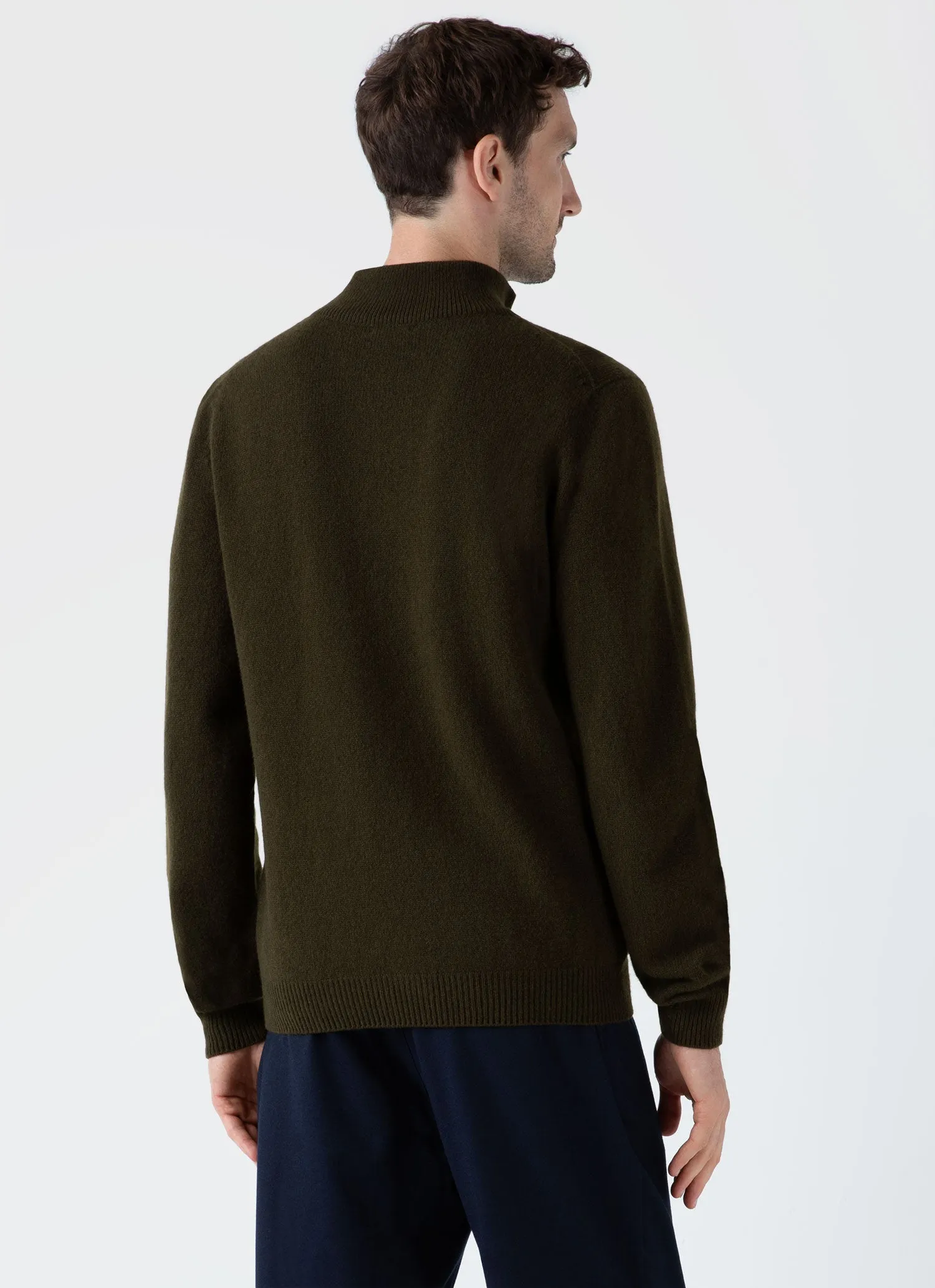 Men's Lambswool Half Zip Jumper in Dark Olive sold by Sunspel product image thumbnail 5