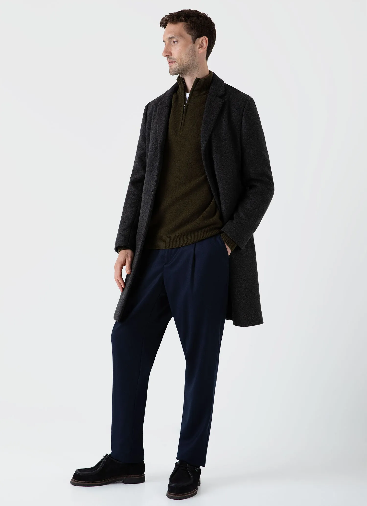 Men's Lambswool Half Zip Jumper in Dark Olive sold by Sunspel product image thumbnail 3