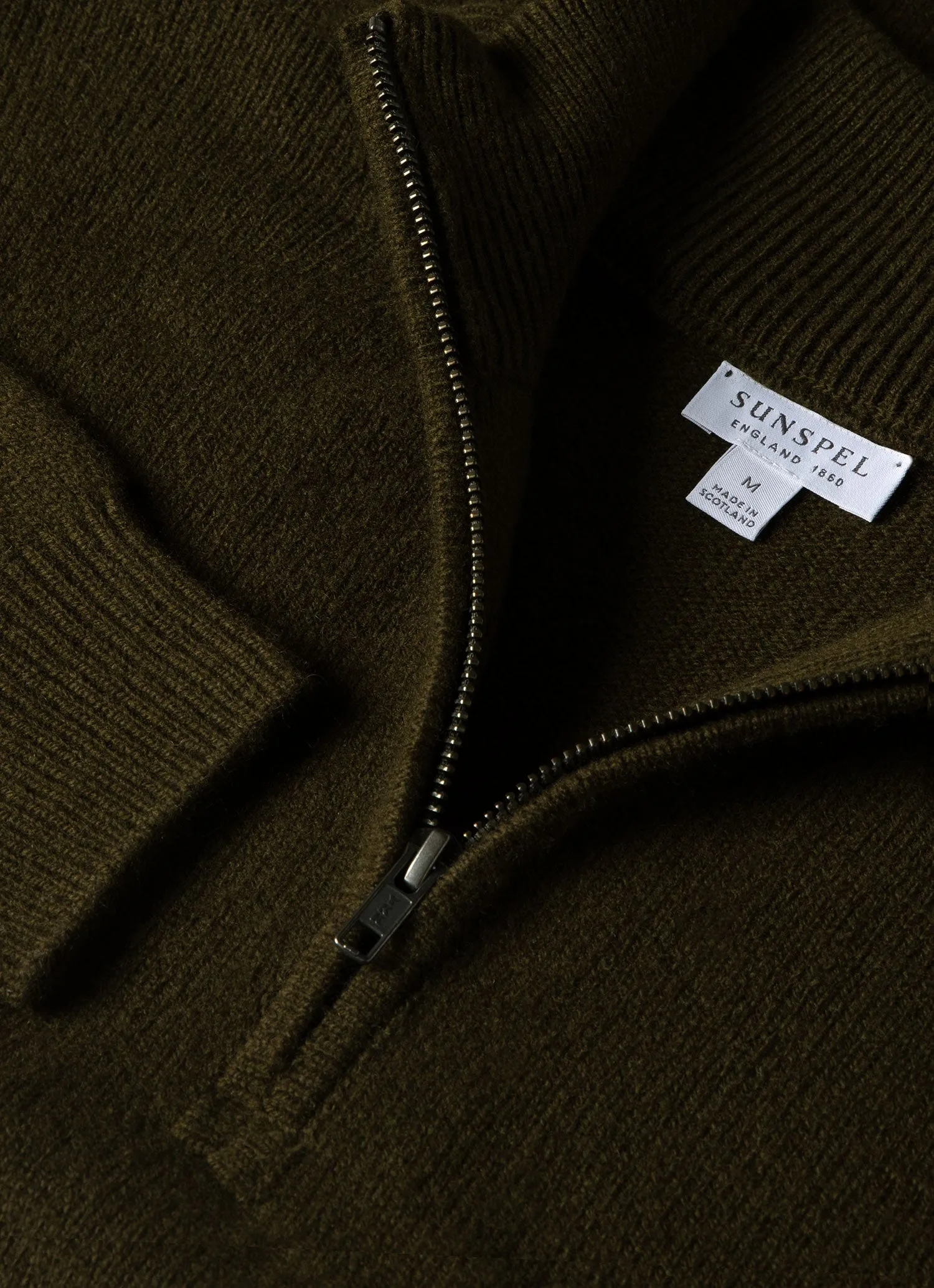 Men's Lambswool Half Zip Jumper in Dark Olive sold by Sunspel product image thumbnail 4