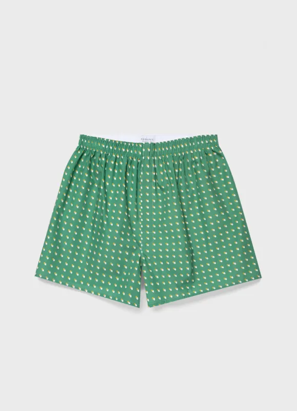 Men's Classic Boxer Shorts in Green Sun & Clouds sold by Sunspel