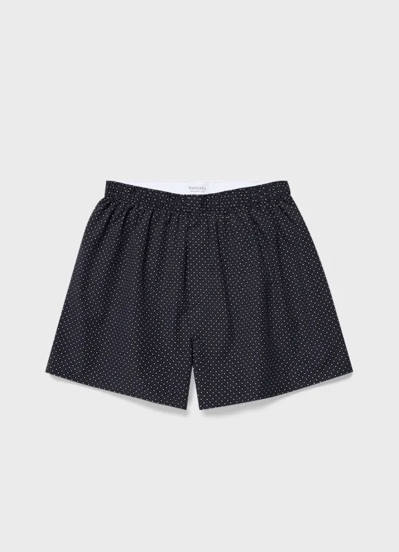 Men's Classic Print Boxer Shorts in Navy Diamond Geometric Print sold by Sunspel