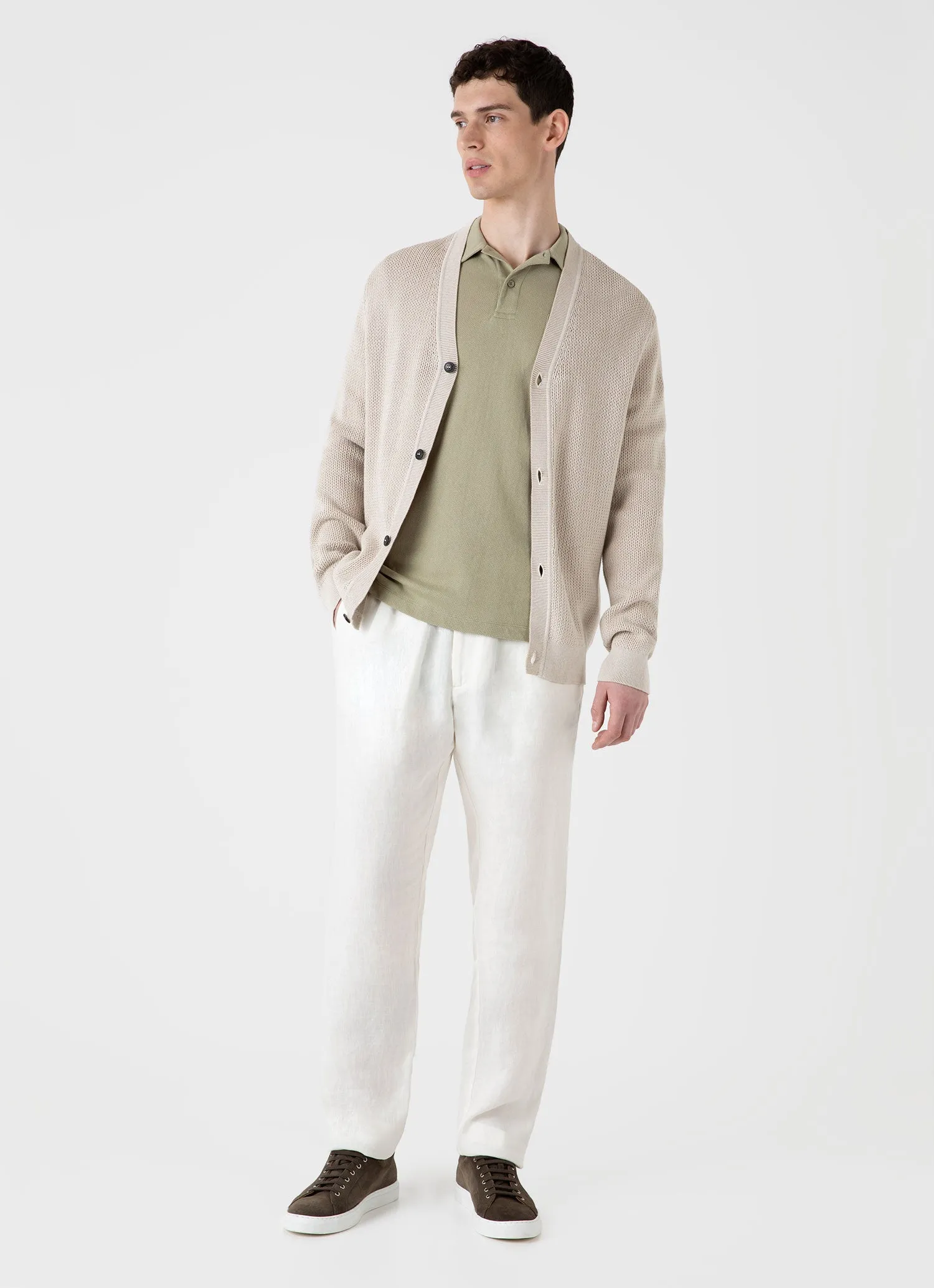 Men's Riviera Polo Shirt in Pale Khaki sold by Sunspel product image thumbnail 3