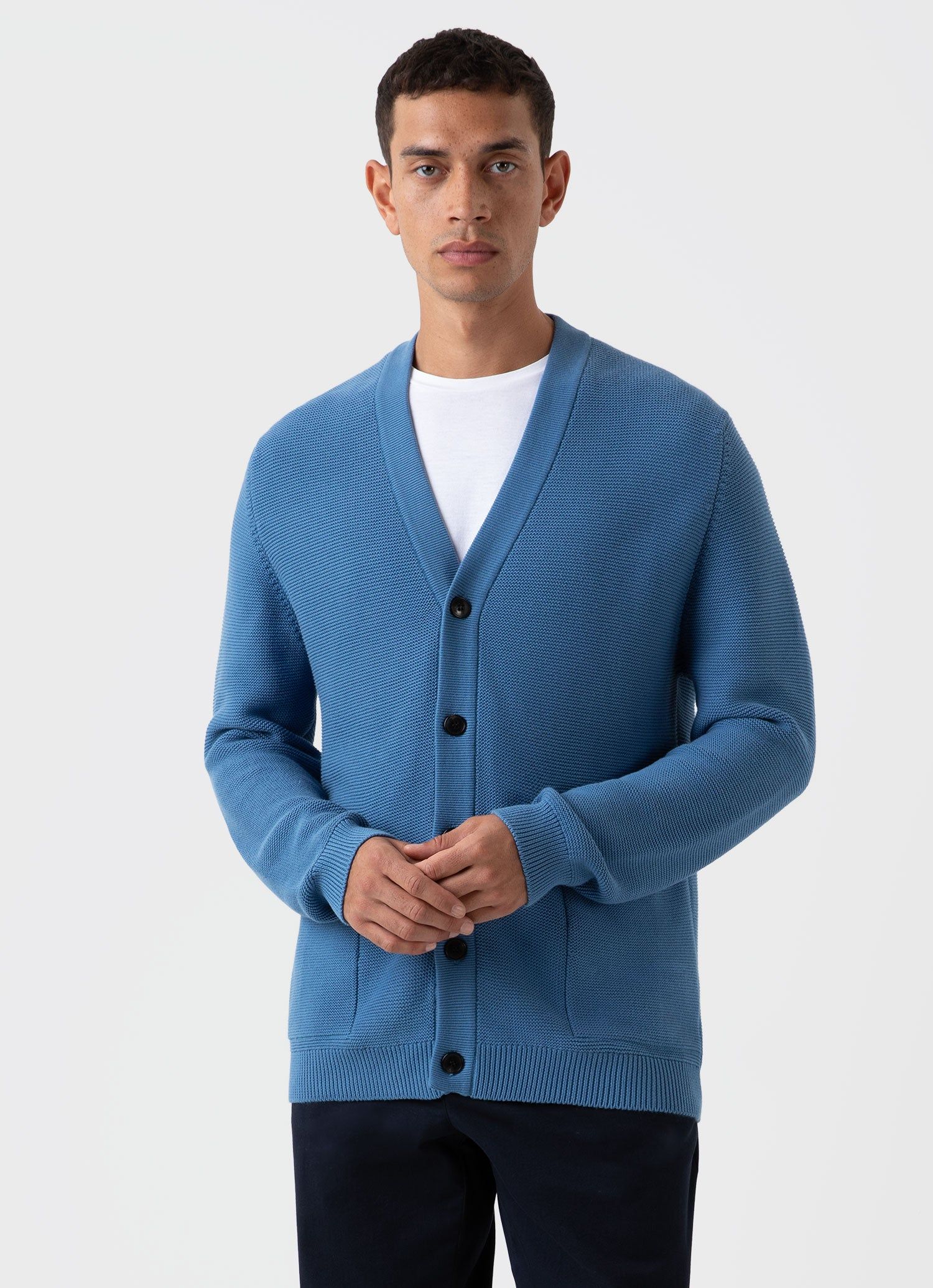Men's Cotton Texture Cardigan in Bluestone sold by Sunspel product image thumbnail 2