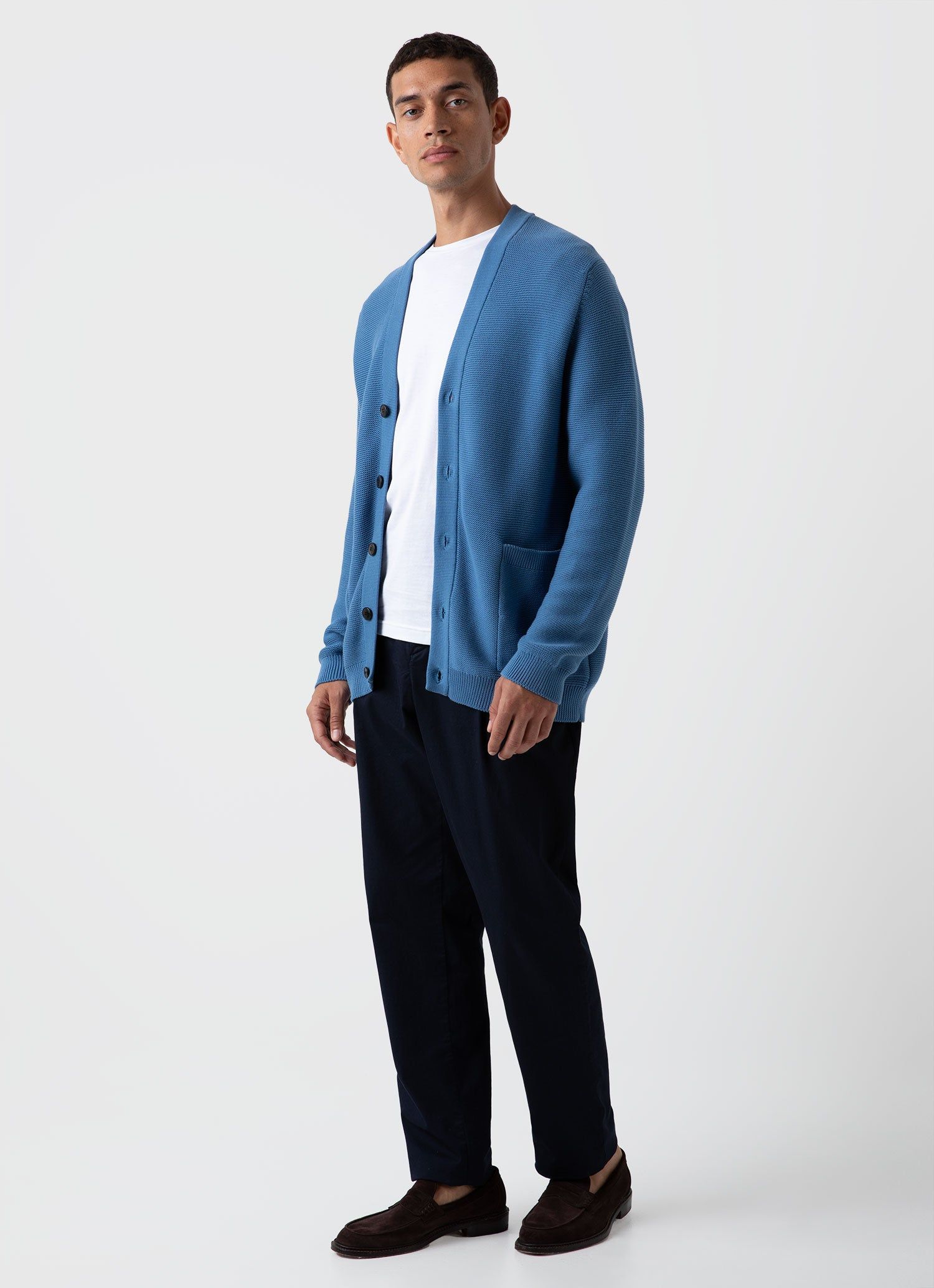 Men's Cotton Texture Cardigan in Bluestone sold by Sunspel product image thumbnail 3