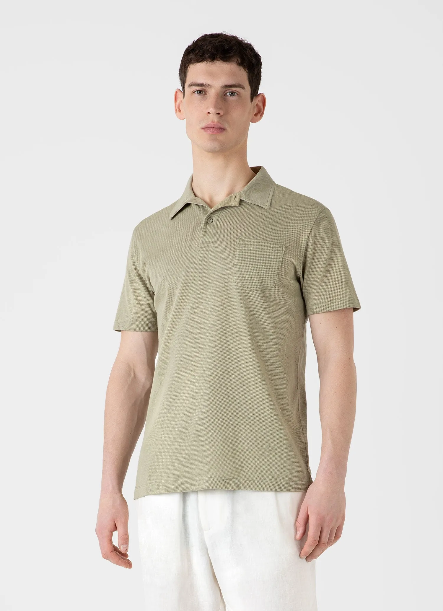 Men's Riviera Polo Shirt in Pale Khaki sold by Sunspel product image thumbnail 2