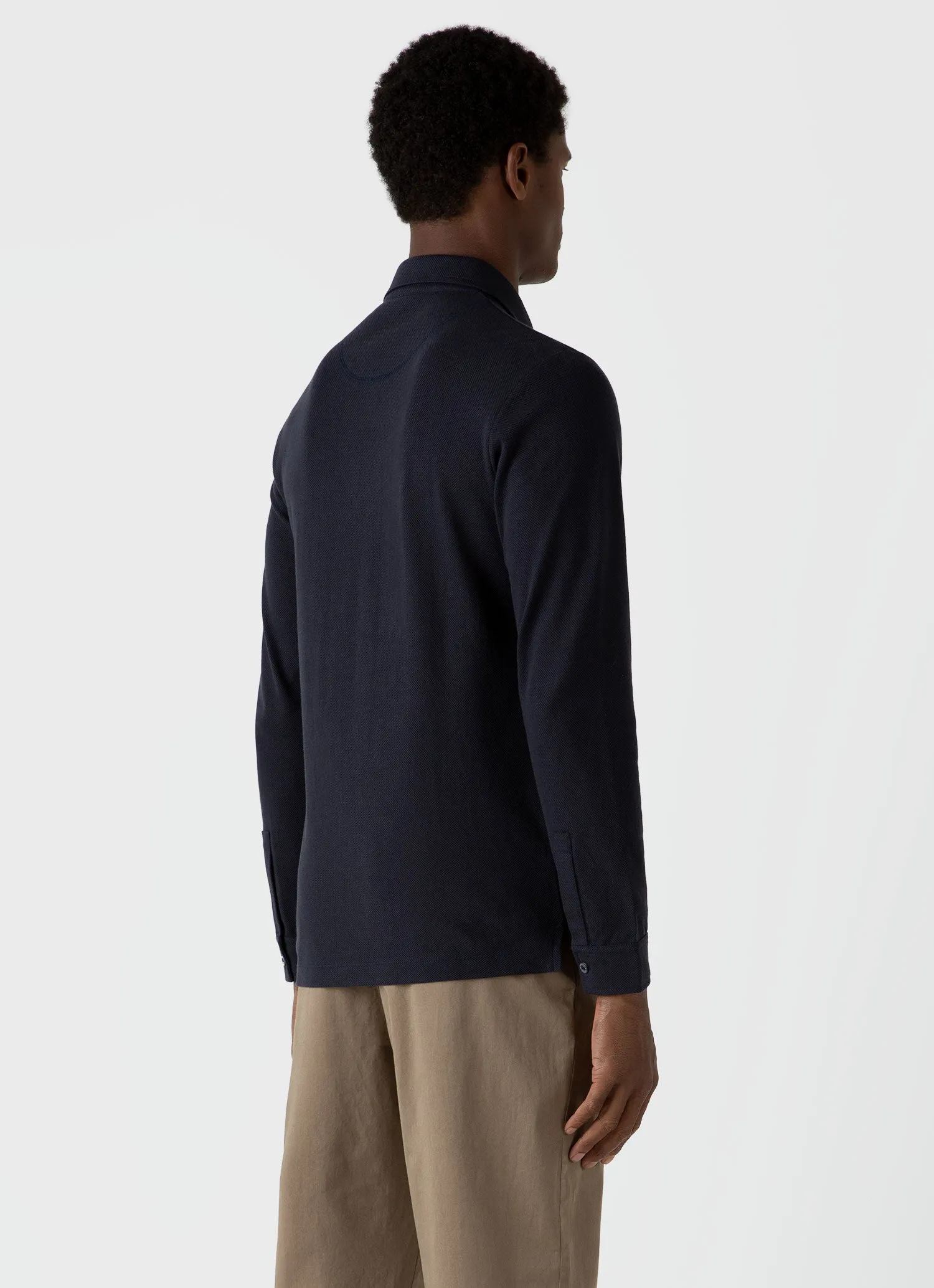 Men's WM Brown Long Sleeve Polo Shirt in Navy sold by Sunspel product image thumbnail 5