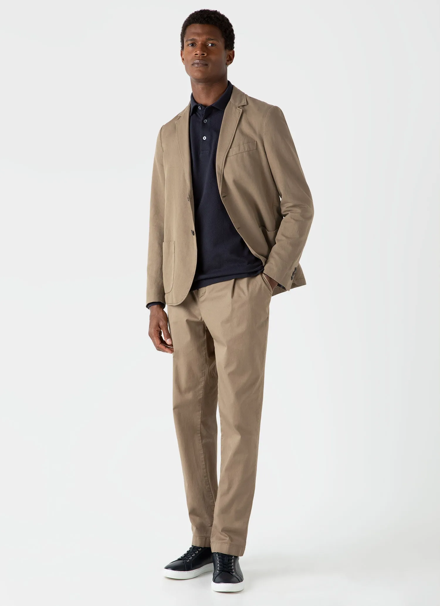 Men's WM Brown Long Sleeve Polo Shirt in Navy sold by Sunspel product image thumbnail 3