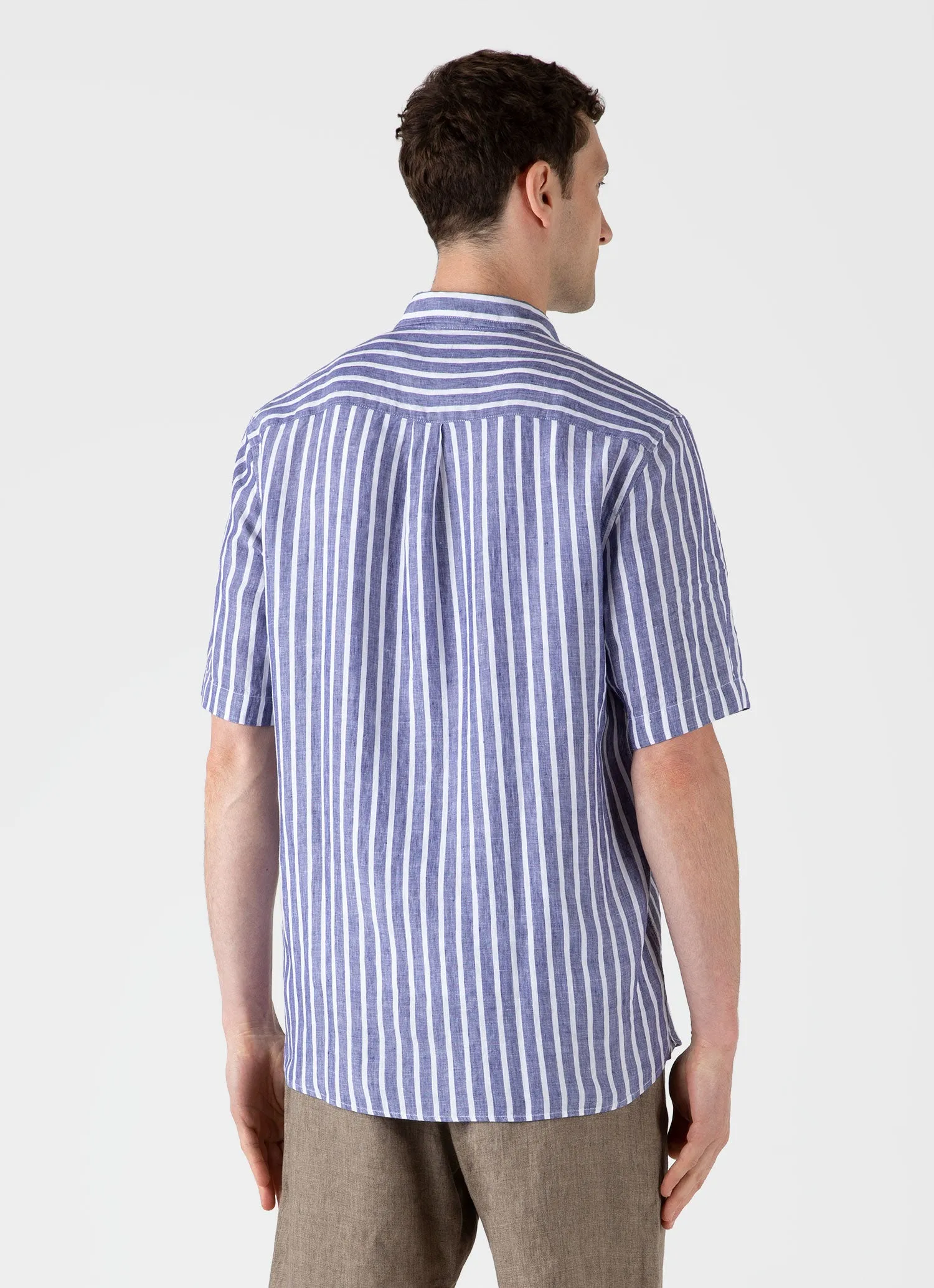 Men's Short Sleeve Linen Shirt in Navy/White sold by Sunspel product image thumbnail 5