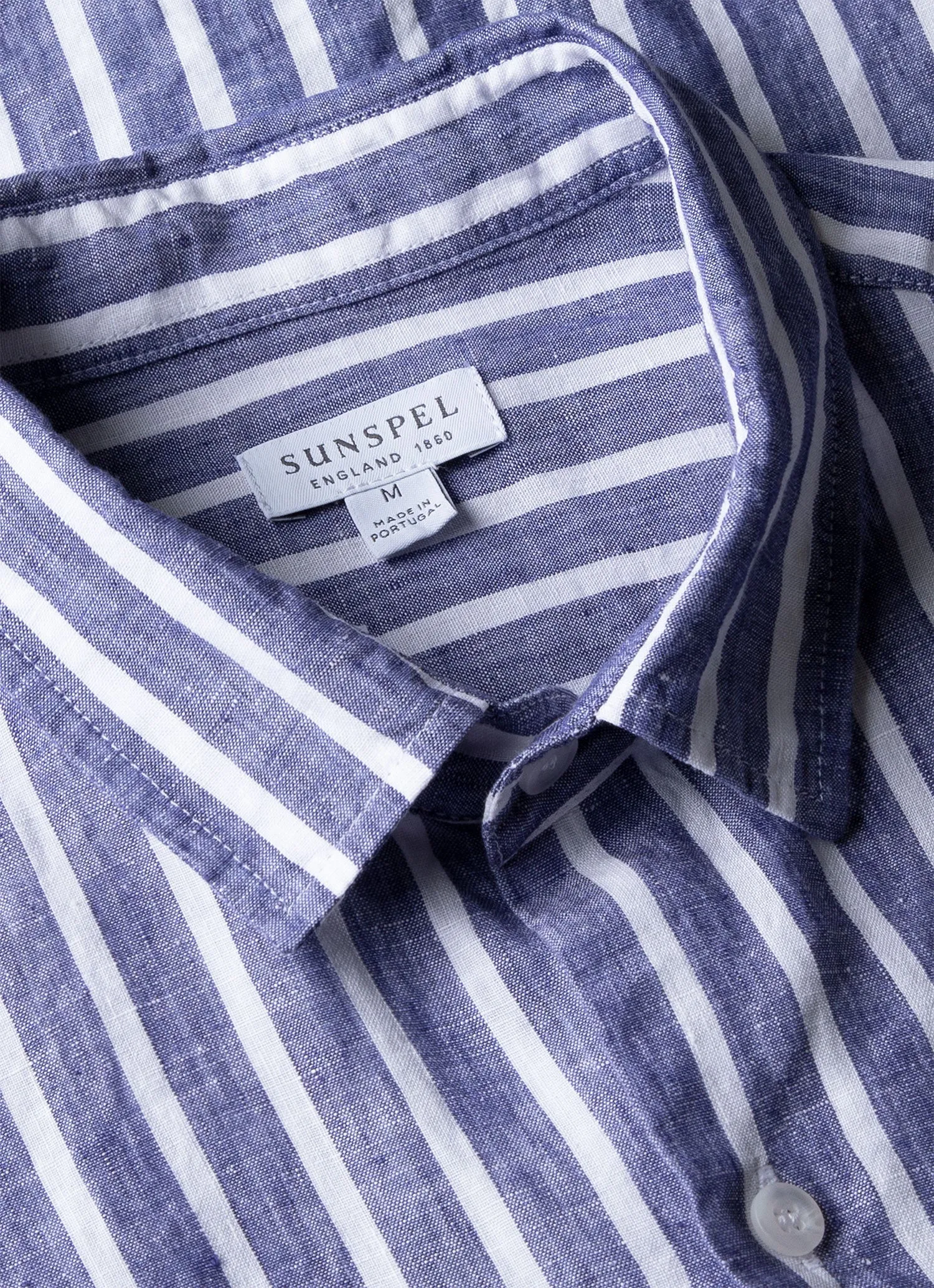 Men's Short Sleeve Linen Shirt in Navy/White sold by Sunspel product image thumbnail 4