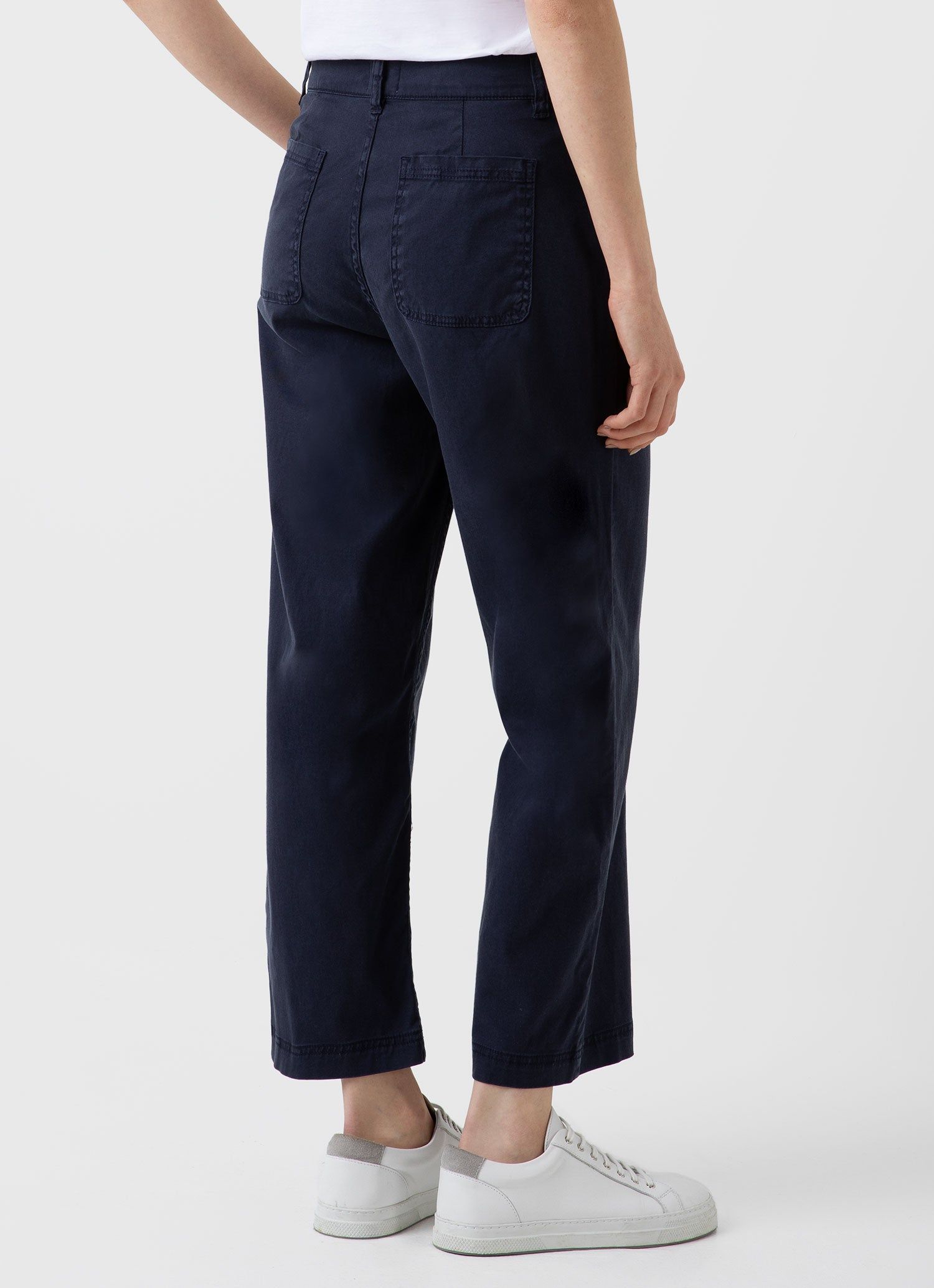 Women's Cropped Wide Leg Trouser in Navy sold by Sunspel product image thumbnail 4