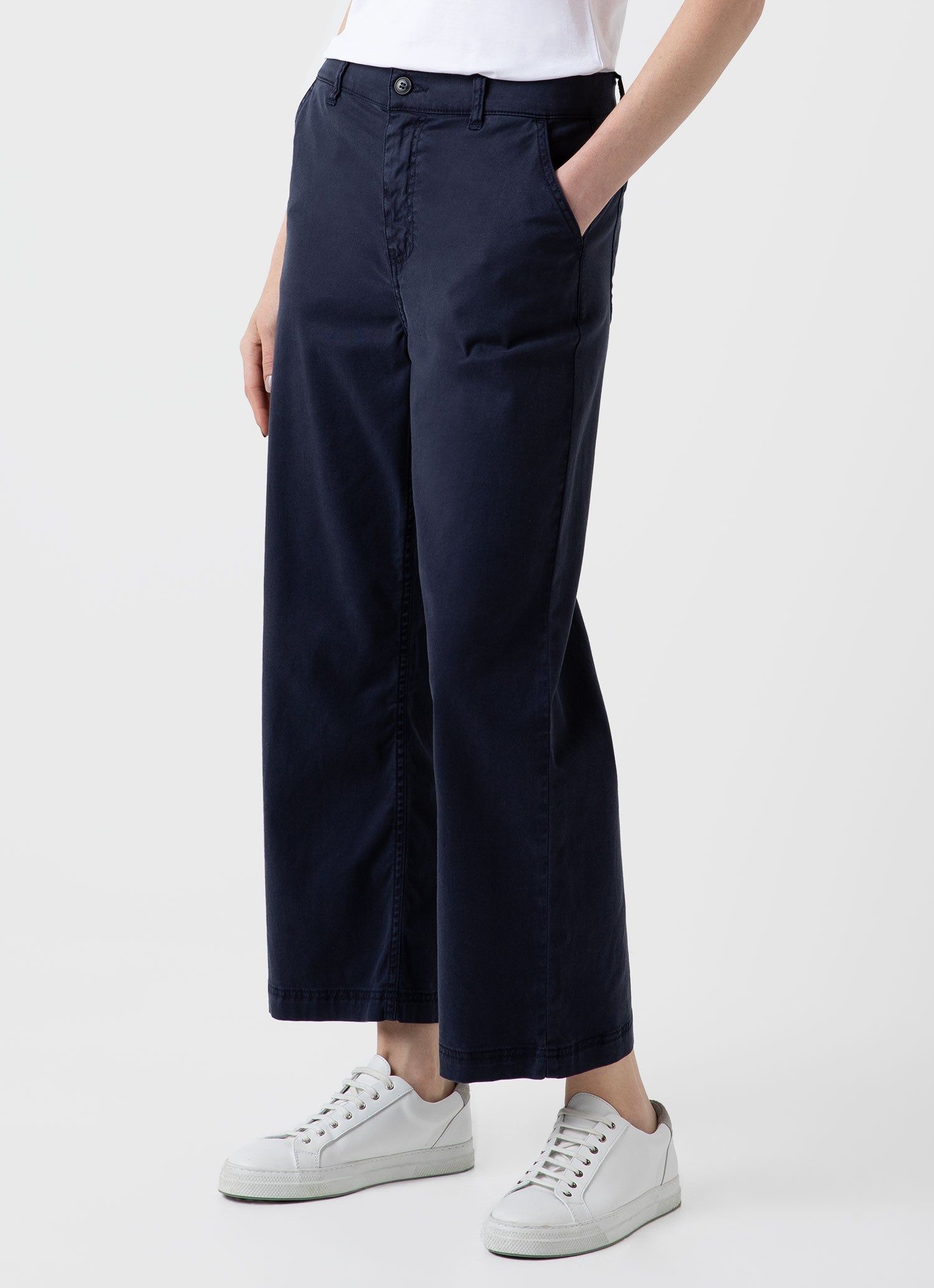 Women's Cropped Wide Leg Trouser in Navy sold by Sunspel product image thumbnail 3