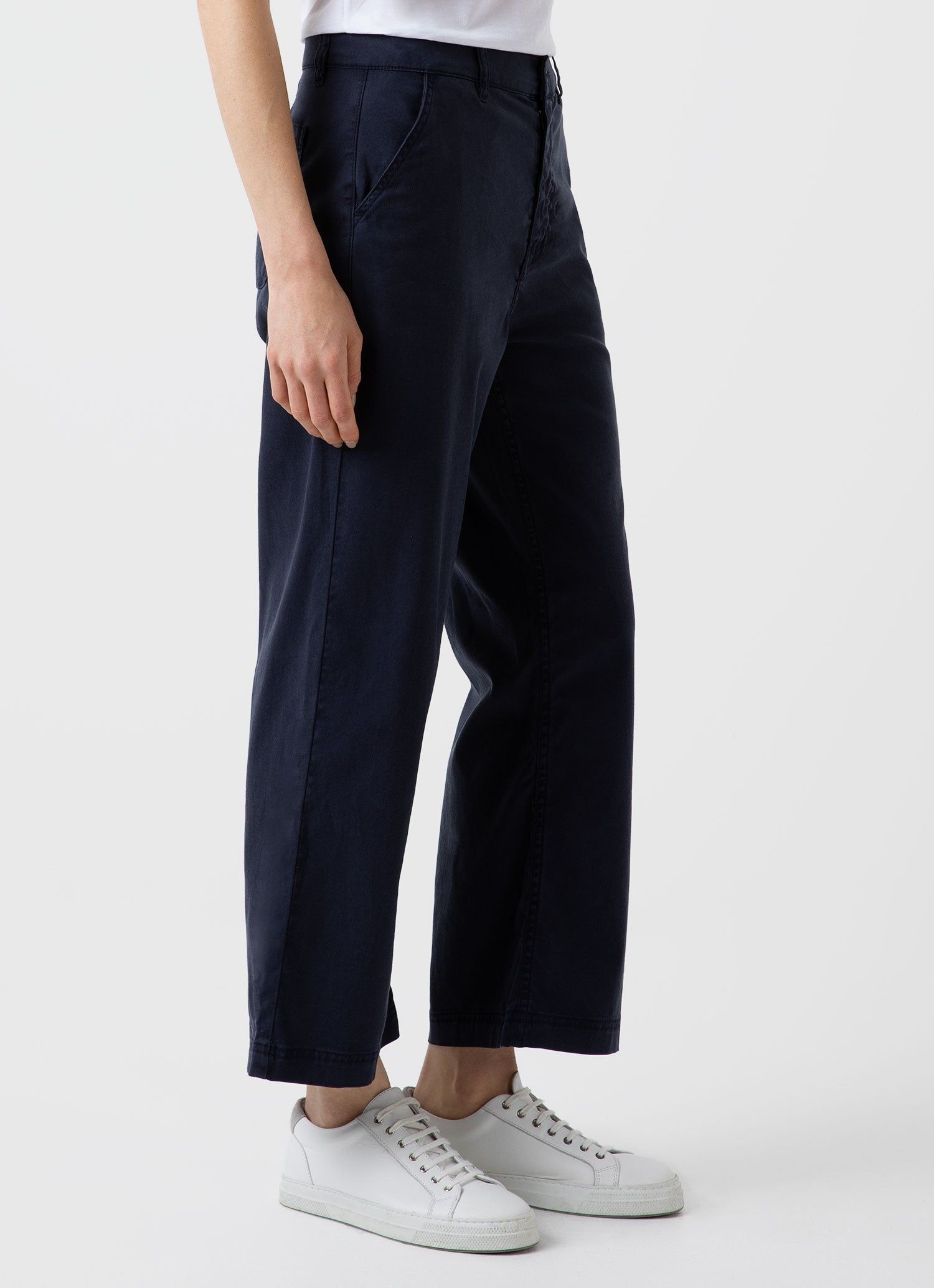 Women's Cropped Wide Leg Trouser in Navy sold by Sunspel product image thumbnail 2