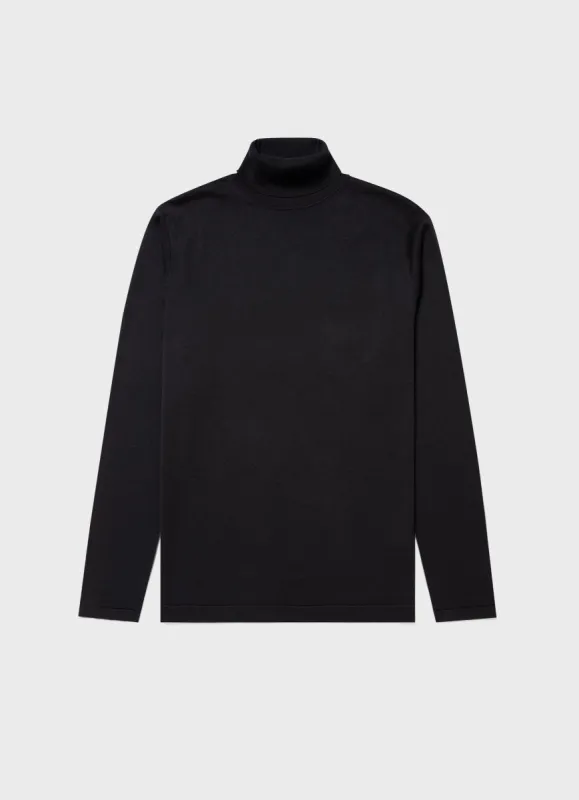Men's Sea Island Cotton Roll Neck Sweater in Black sold by Sunspel