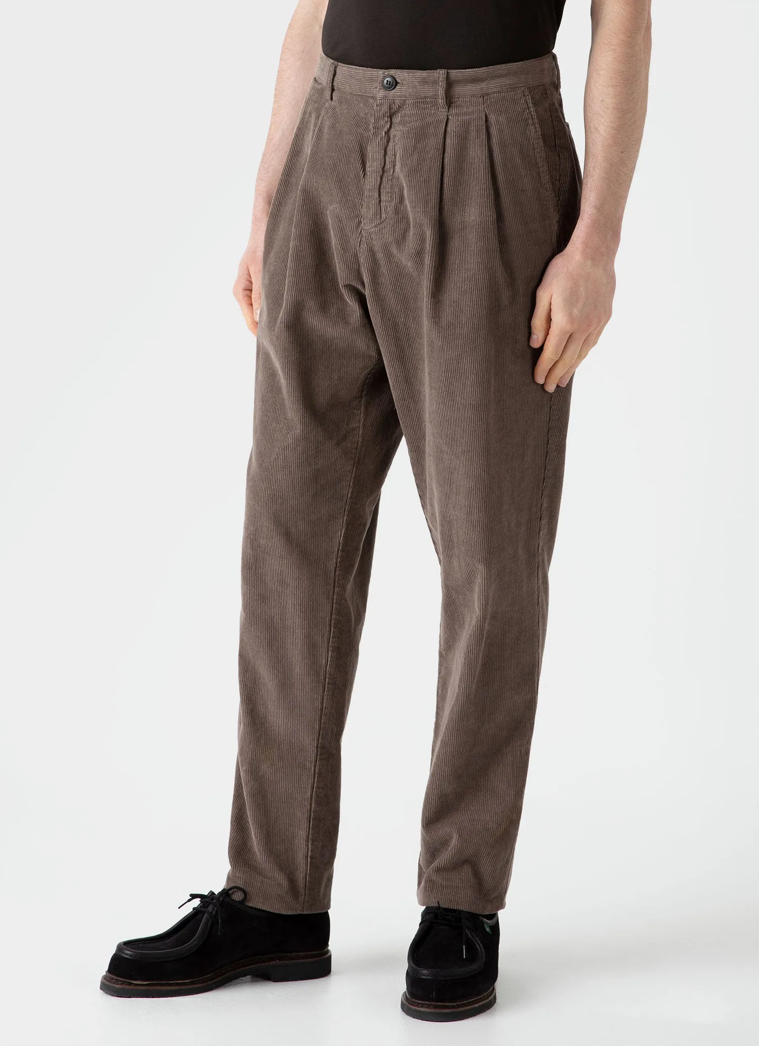 Men's Double Pleat Corduroy Trouser in Cedar sold by Sunspel product image thumbnail 3