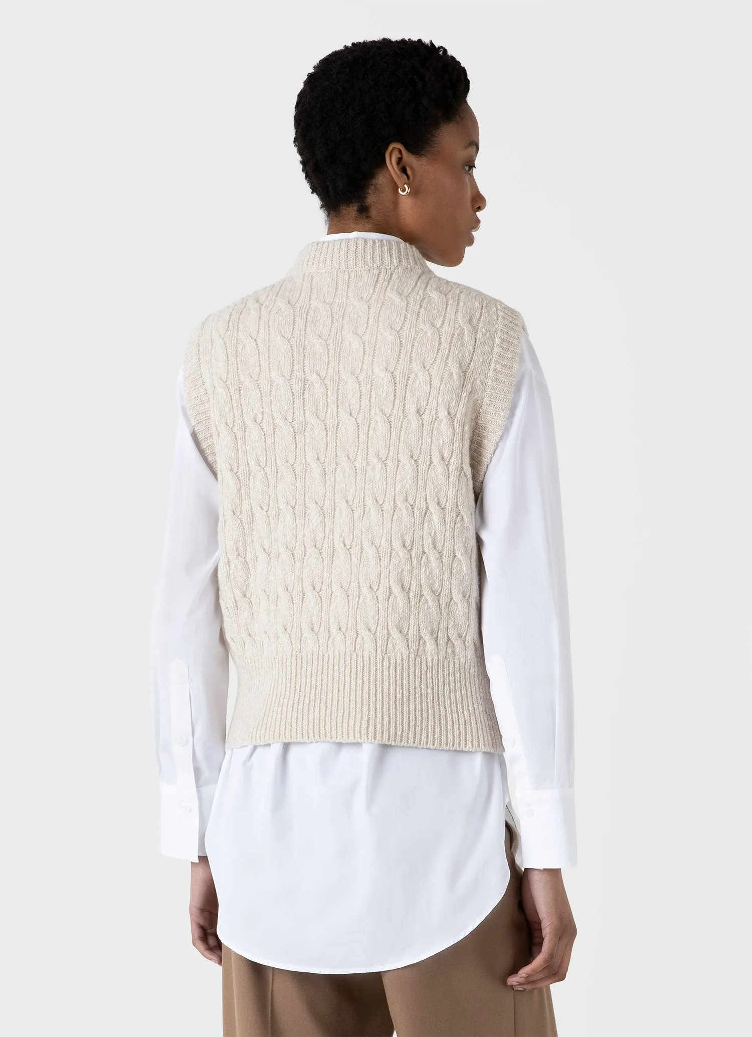 Women's Cable Knit Vest in Ecru sold by Sunspel product image thumbnail 3