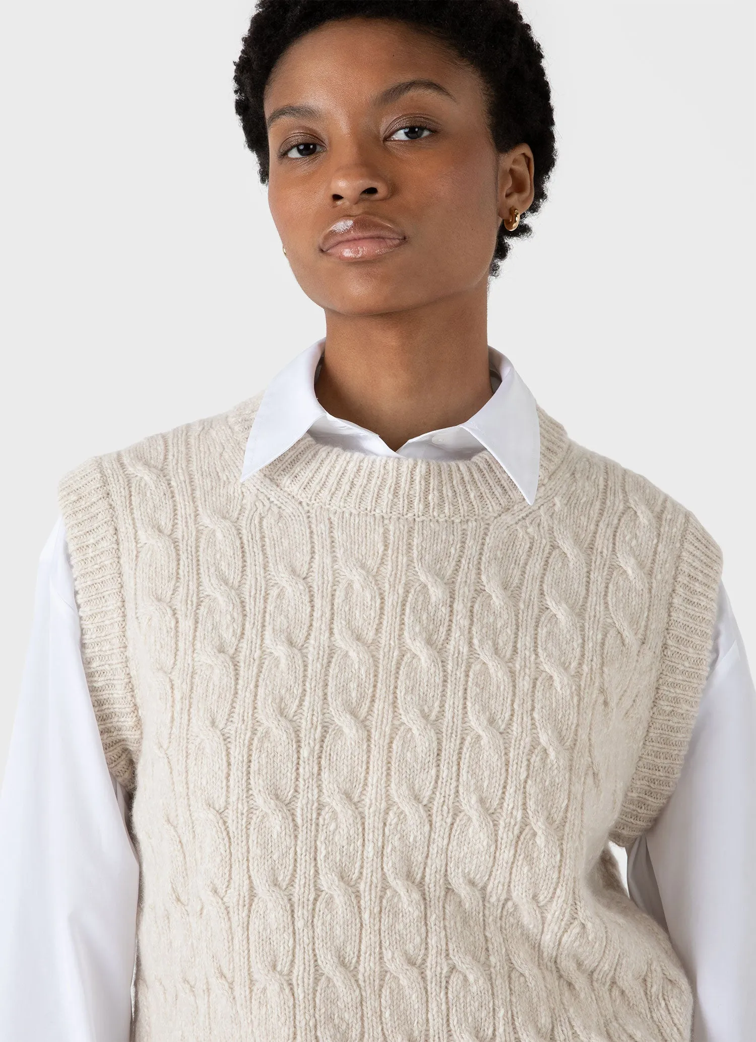 Women's Cable Knit Vest in Ecru sold by Sunspel product image thumbnail 4
