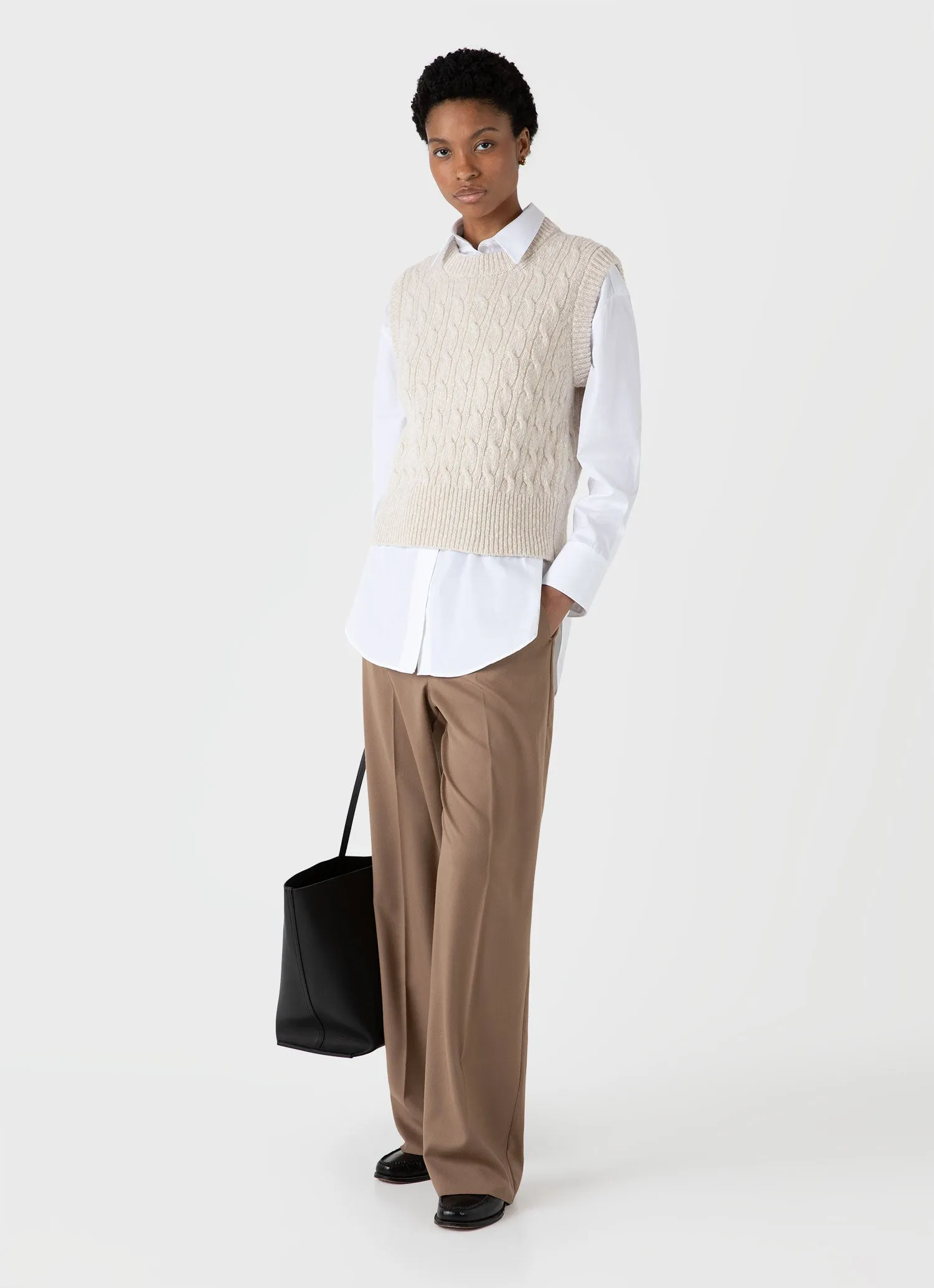 Women's Cable Knit Vest in Ecru sold by Sunspel product image thumbnail 2