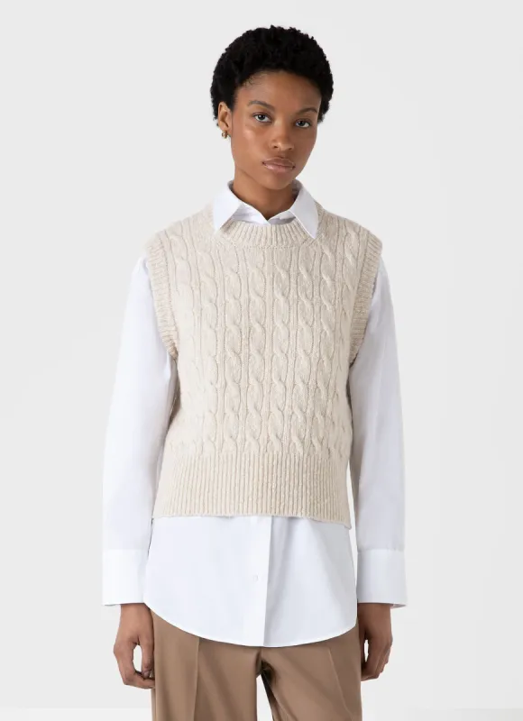 Women's Cable Knit Vest in Ecru sold by Sunspel