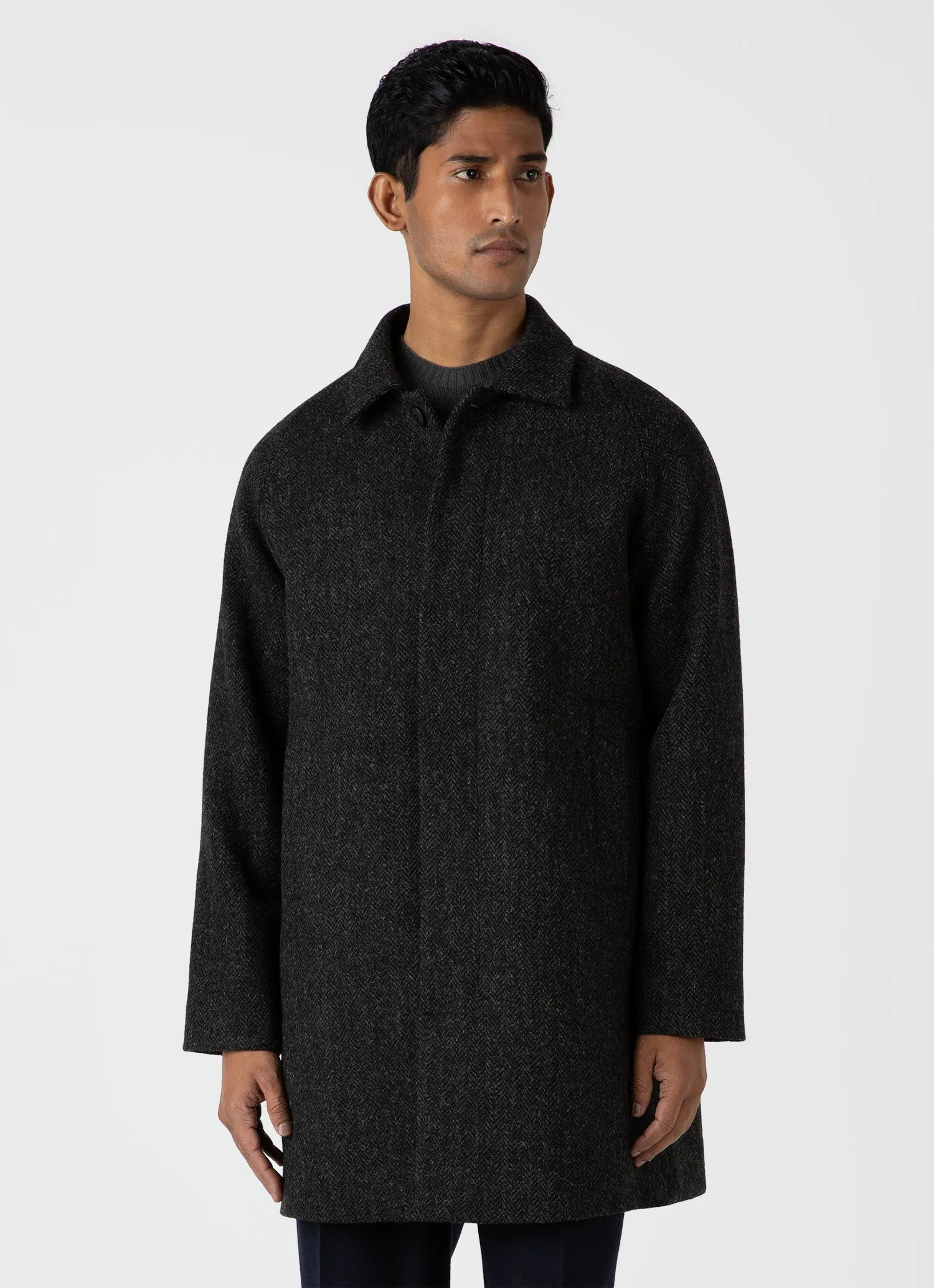 Men's Harris Tweed Car Coat in Charcoal Melange Herringbone sold by Sunspel product image thumbnail 2