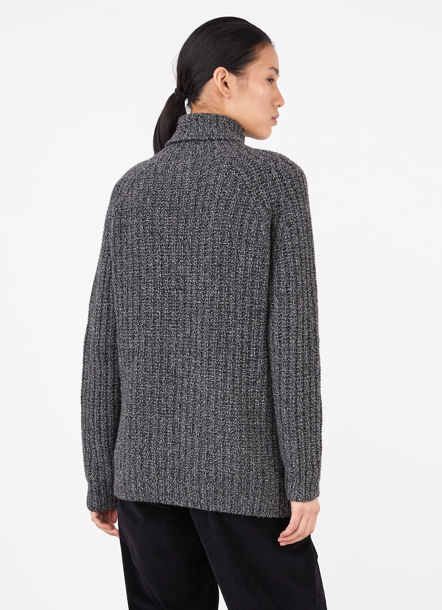 Women's Chunky Roll Neck Jumper in Black/Grey Twist sold by Sunspel product image thumbnail 4