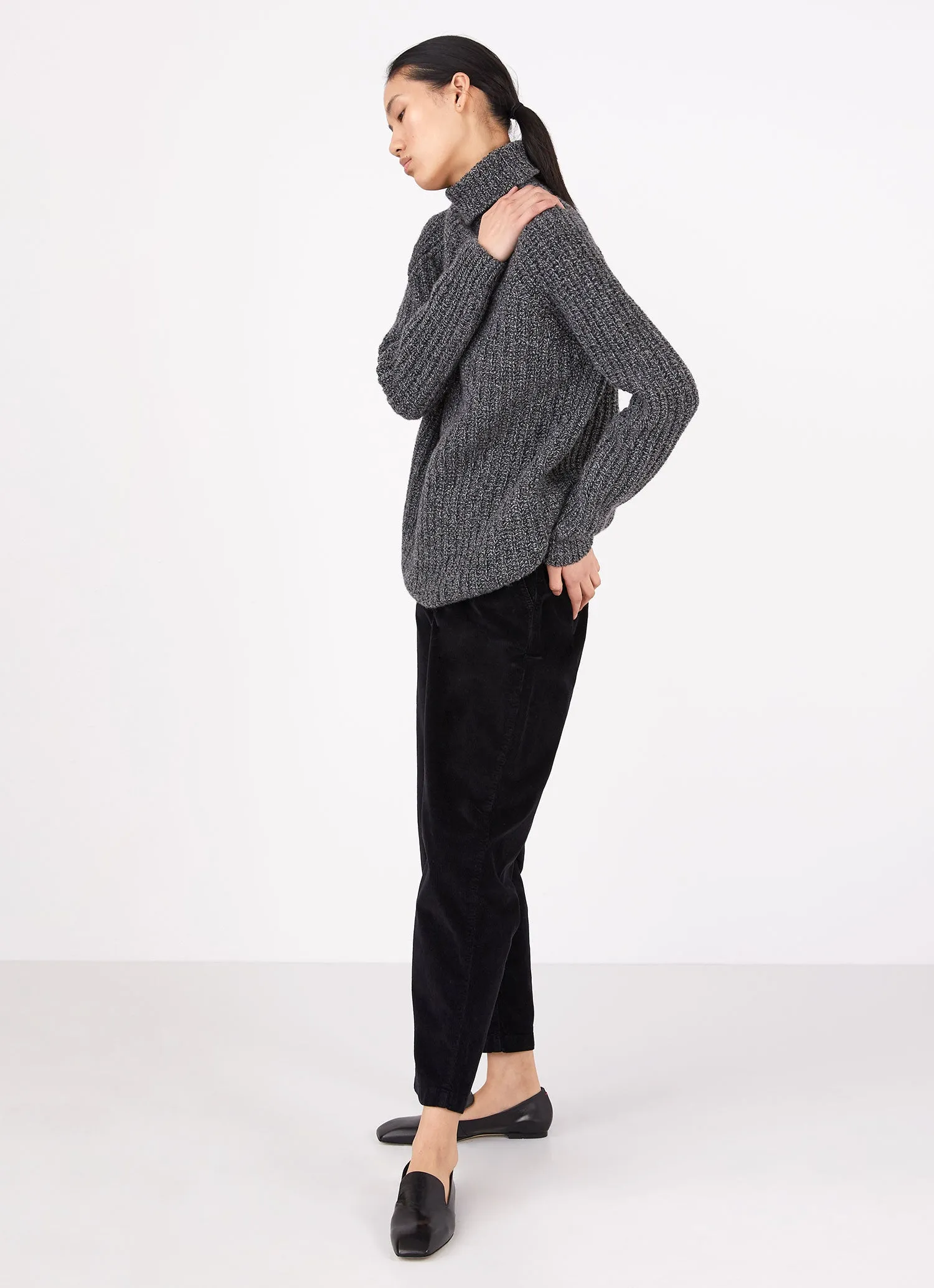 Women's Chunky Roll Neck Jumper in Black/Grey Twist sold by Sunspel product image thumbnail 3