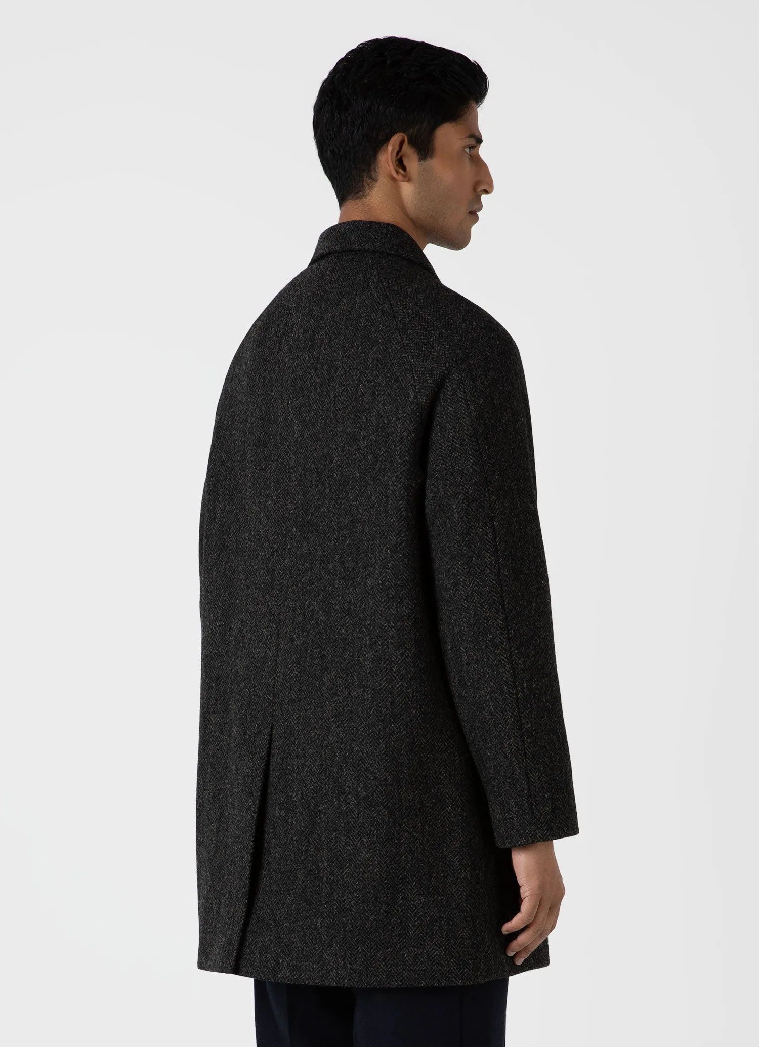 Men's Harris Tweed Car Coat in Charcoal Melange Herringbone sold by Sunspel product image thumbnail 5