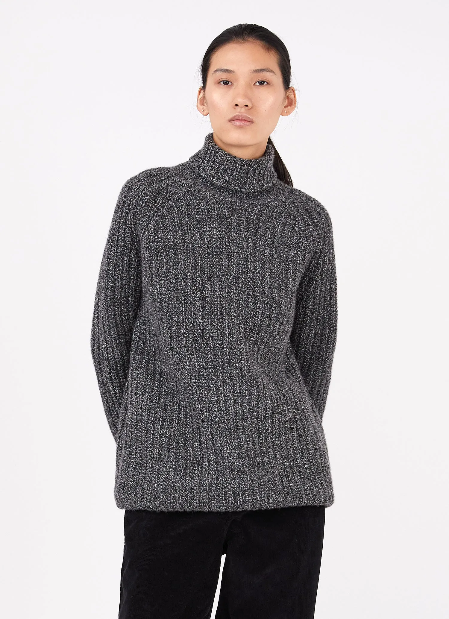 Women's Chunky Roll Neck Jumper in Black/Grey Twist sold by Sunspel product image thumbnail 2