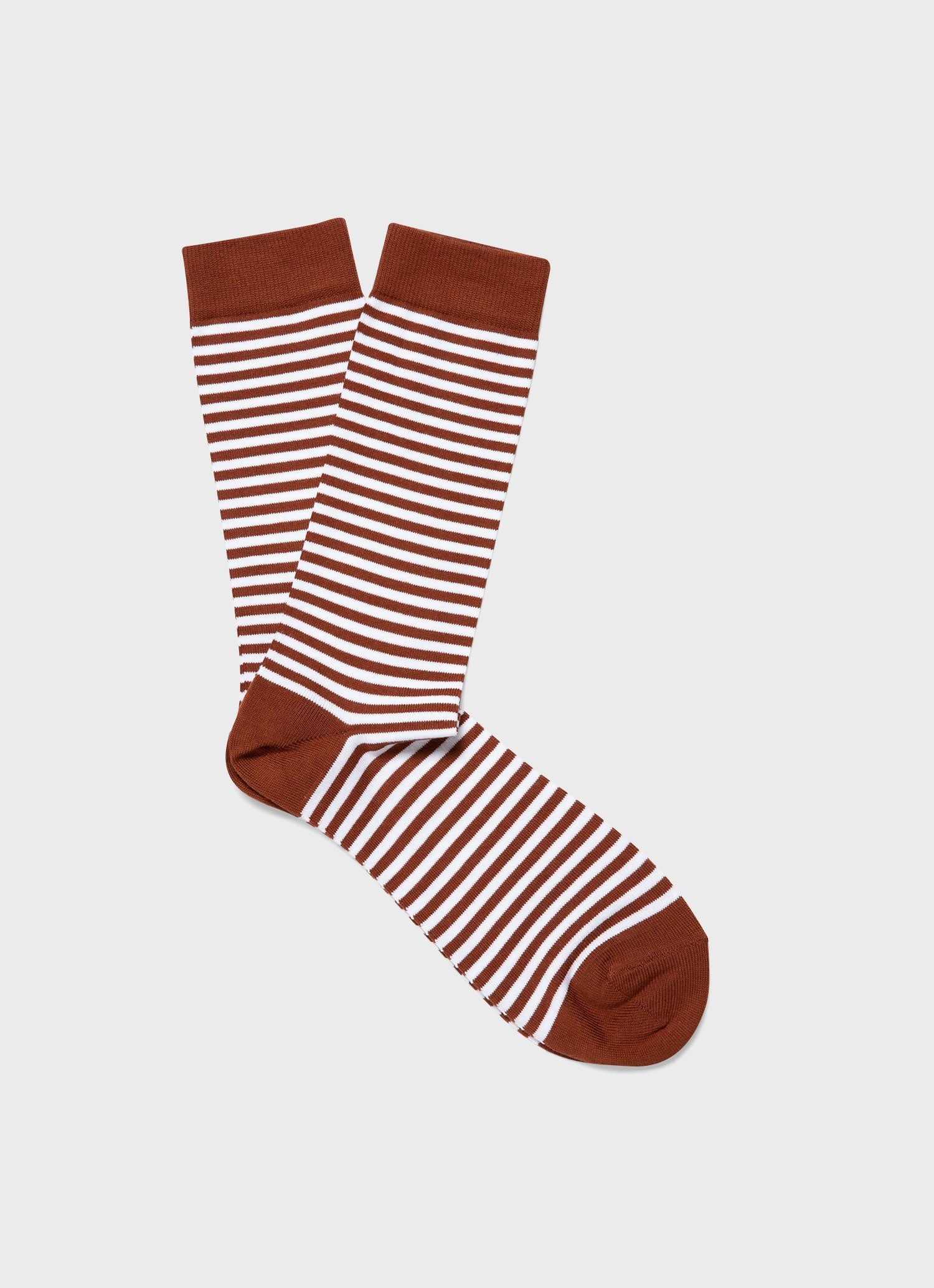 Men's Cotton Socks in White/Tobacco English Stripe sold by Sunspel