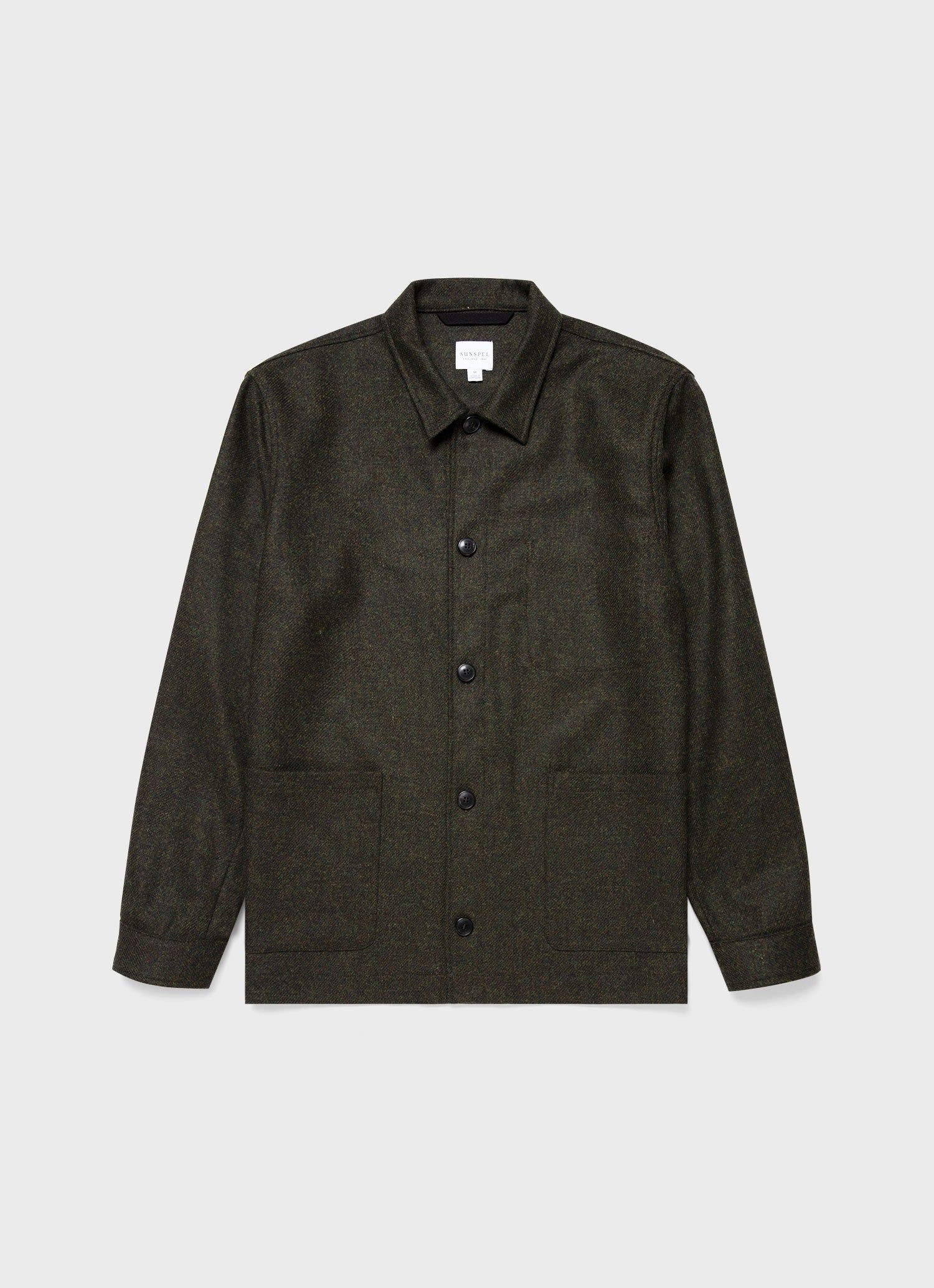 Men's Wool Twin Pocket Jacket in Dark Moss Melange sold by Sunspel