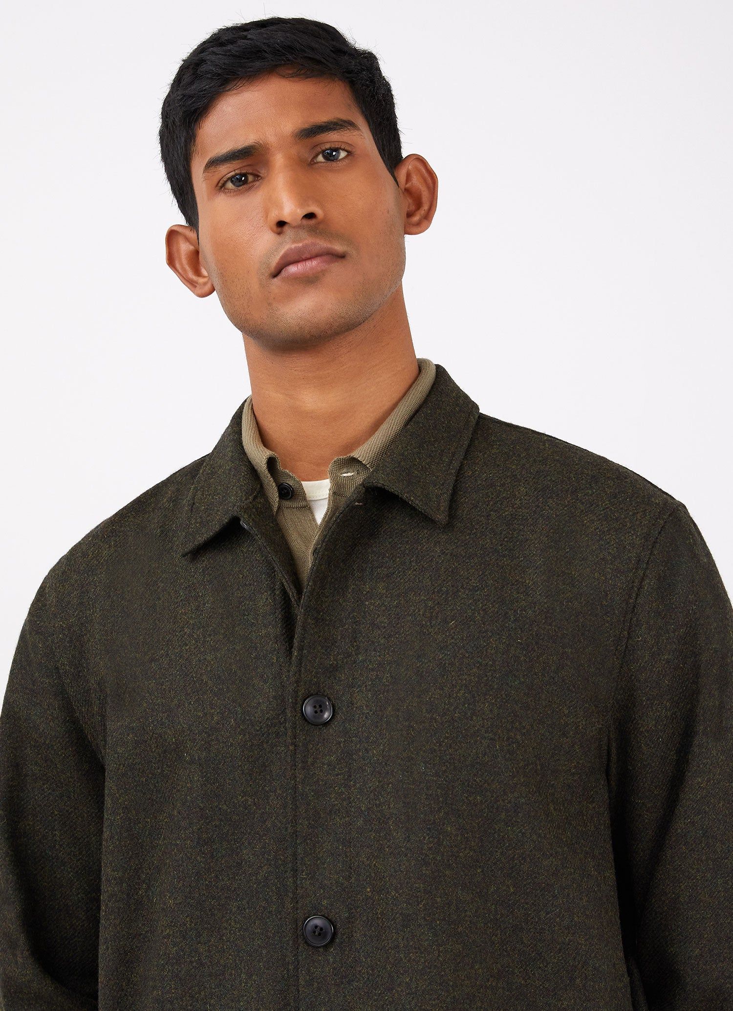 Men's Wool Twin Pocket Jacket in Dark Moss Melange sold by Sunspel product image thumbnail 5