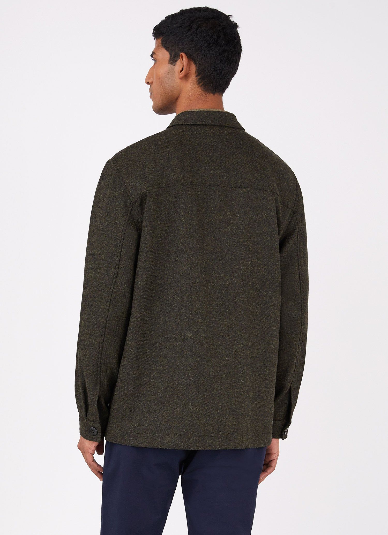 Men's Wool Twin Pocket Jacket in Dark Moss Melange sold by Sunspel product image thumbnail 4