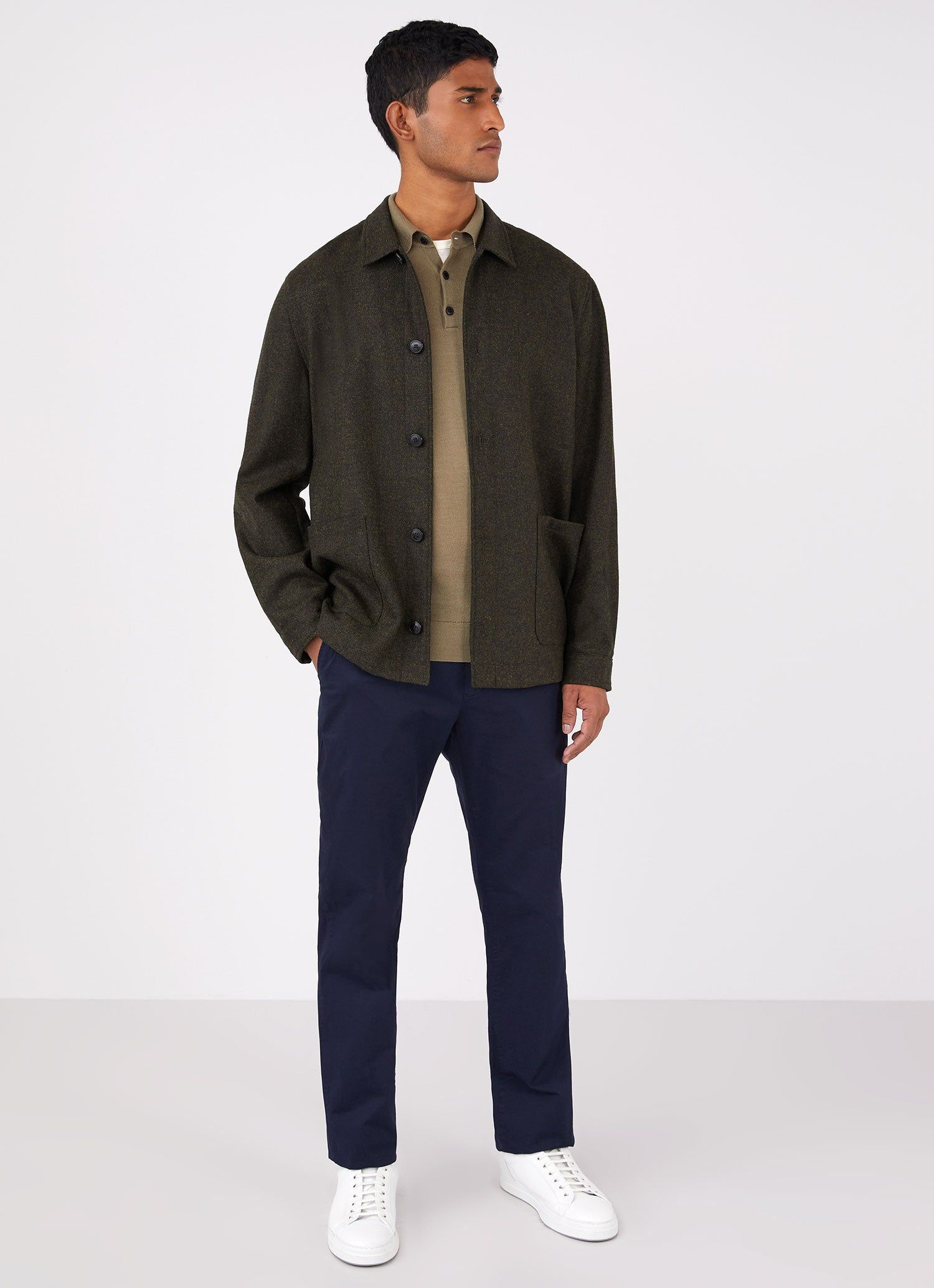 Men's Wool Twin Pocket Jacket in Dark Moss Melange sold by Sunspel product image thumbnail 3