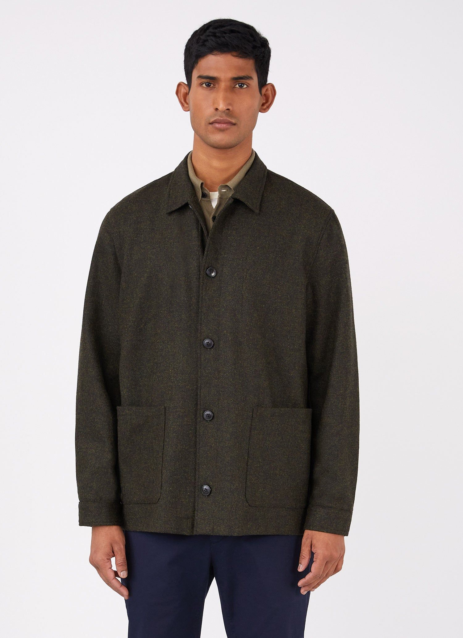 Men's Wool Twin Pocket Jacket in Dark Moss Melange sold by Sunspel product image thumbnail 2