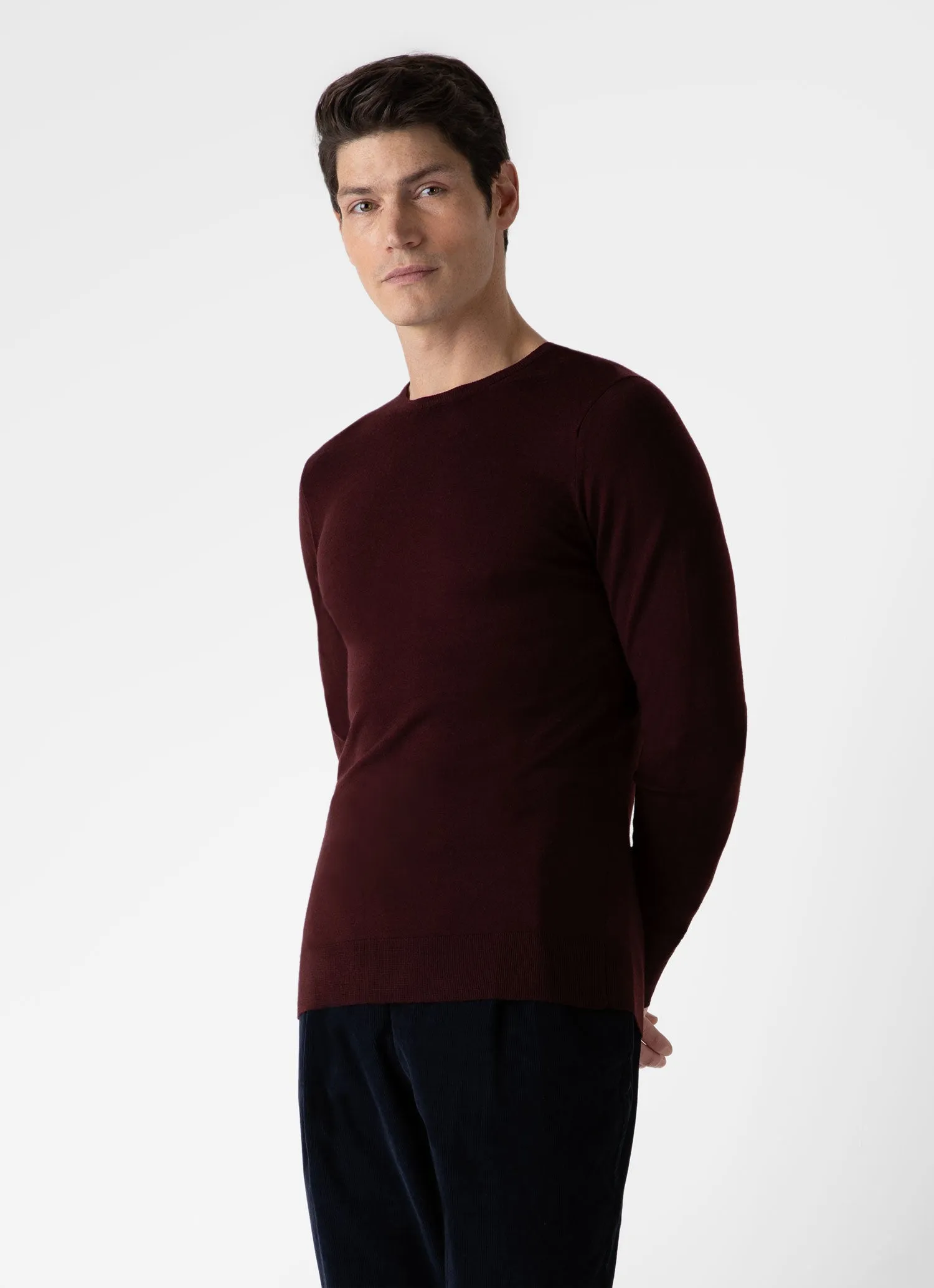 Men's Extra-Fine Merino Crew Neck in Maroon sold by Sunspel product image thumbnail 2