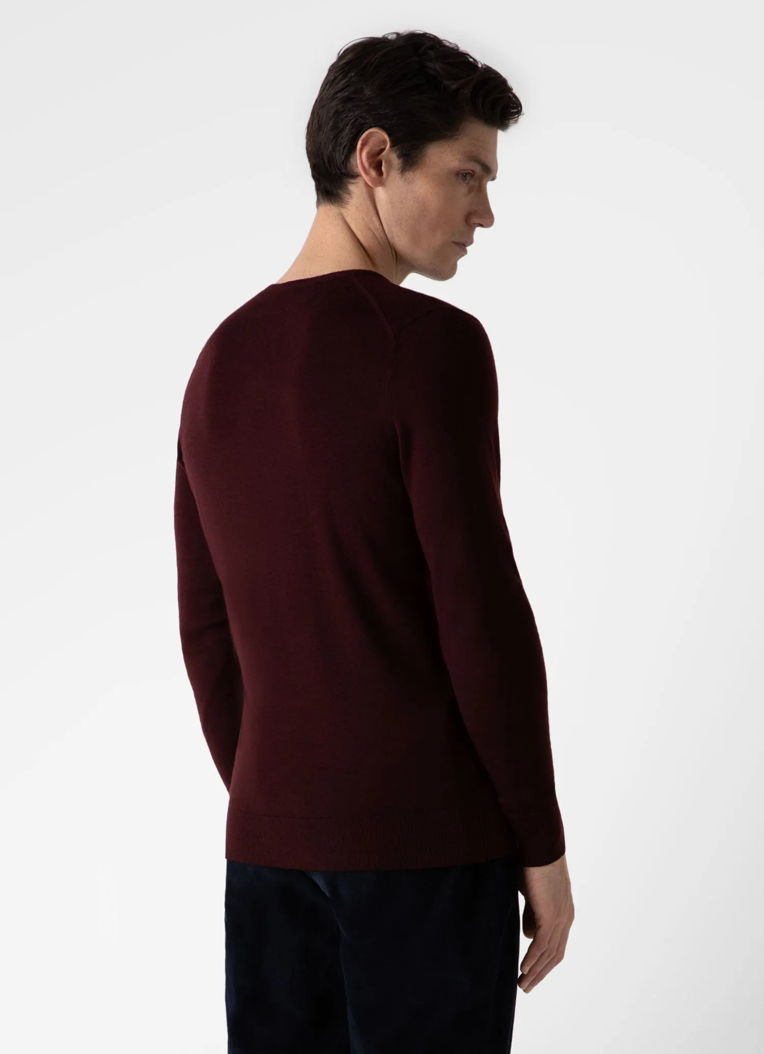 Men's Extra-Fine Merino Crew Neck in Maroon sold by Sunspel product image thumbnail 4