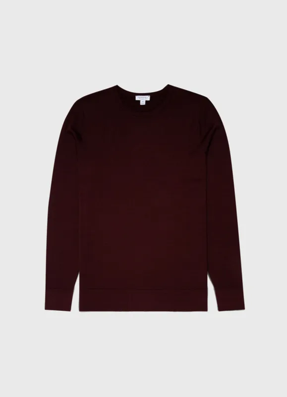 Men's Extra-Fine Merino Crew Neck in Maroon sold by Sunspel