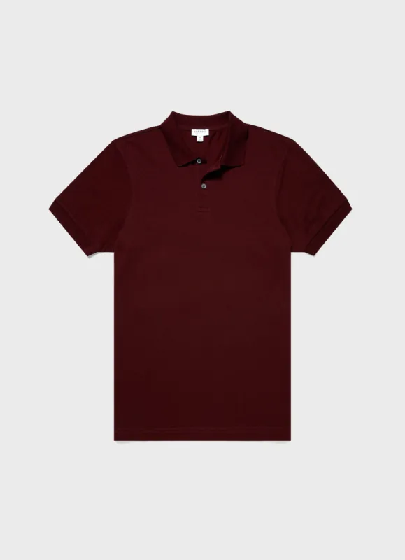 Men's Piqué Polo Shirt in Port sold by Sunspel
