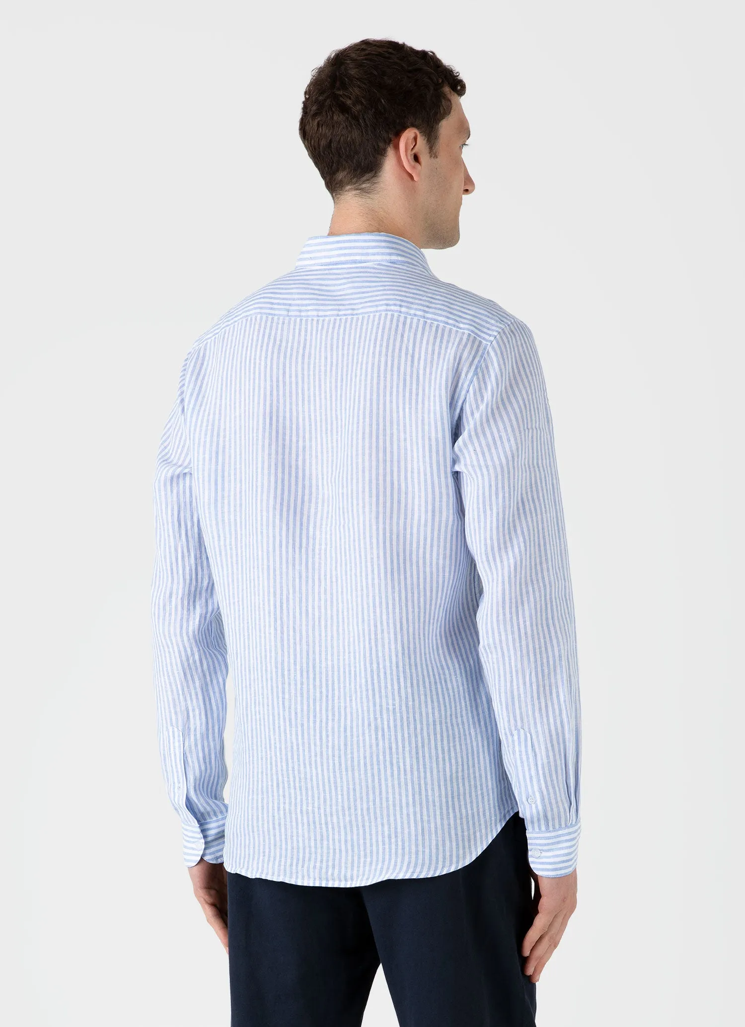 Men's Linen Shirt in Mid Blue/White sold by Sunspel product image thumbnail 5