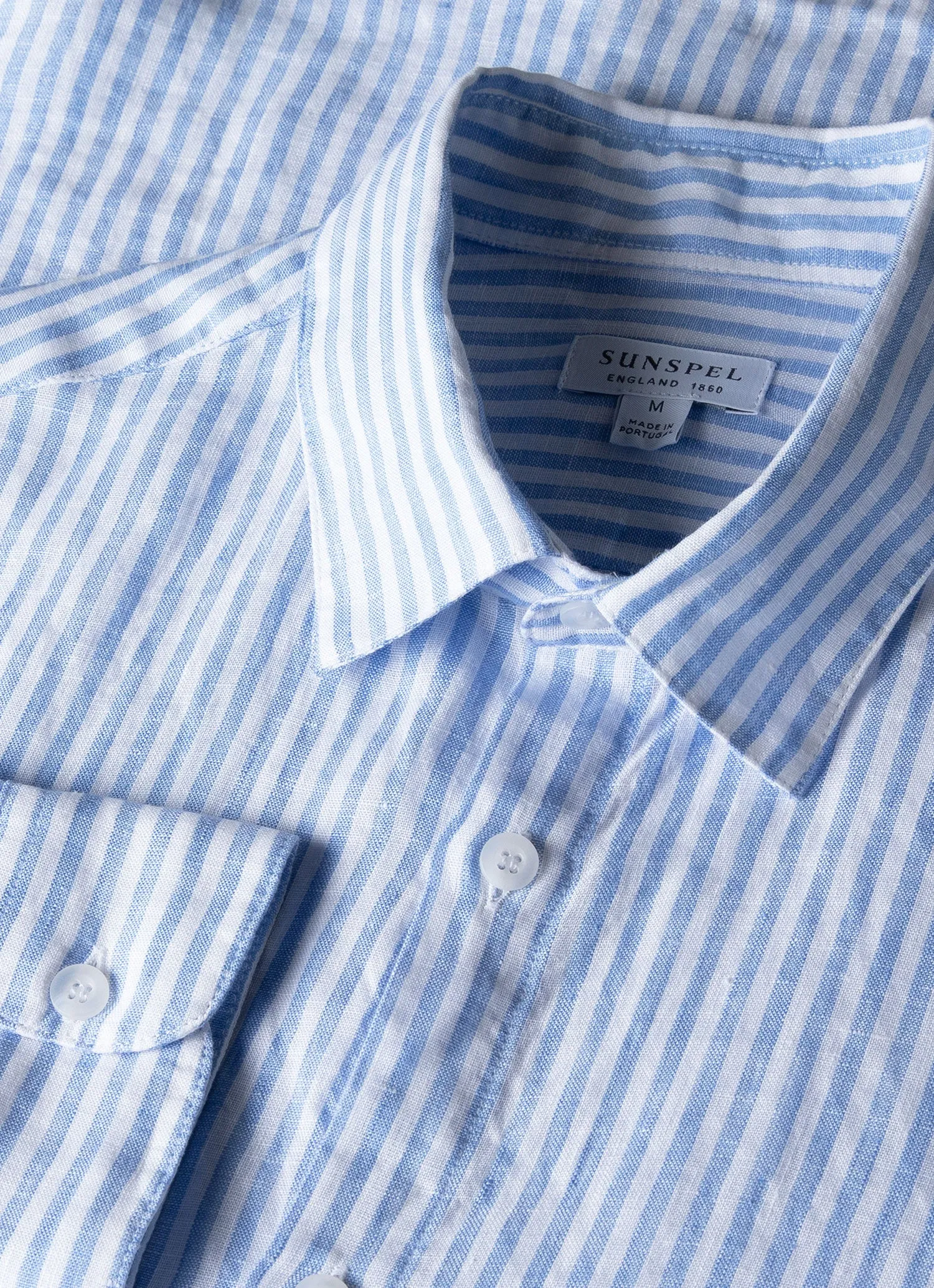 Men's Linen Shirt in Mid Blue/White sold by Sunspel product image thumbnail 4