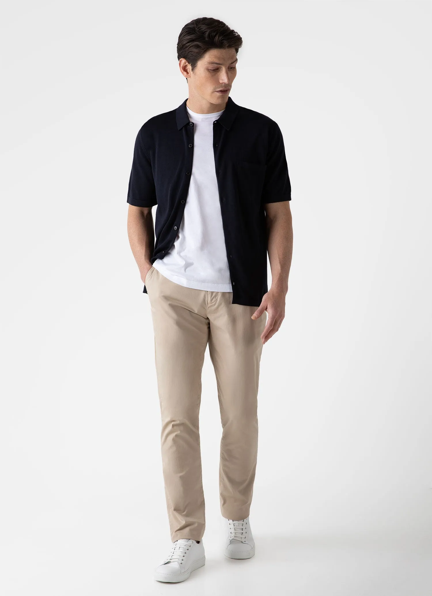 Men's Sea Island Cotton Knit Shirt in Light Navy sold by Sunspel product image thumbnail 3