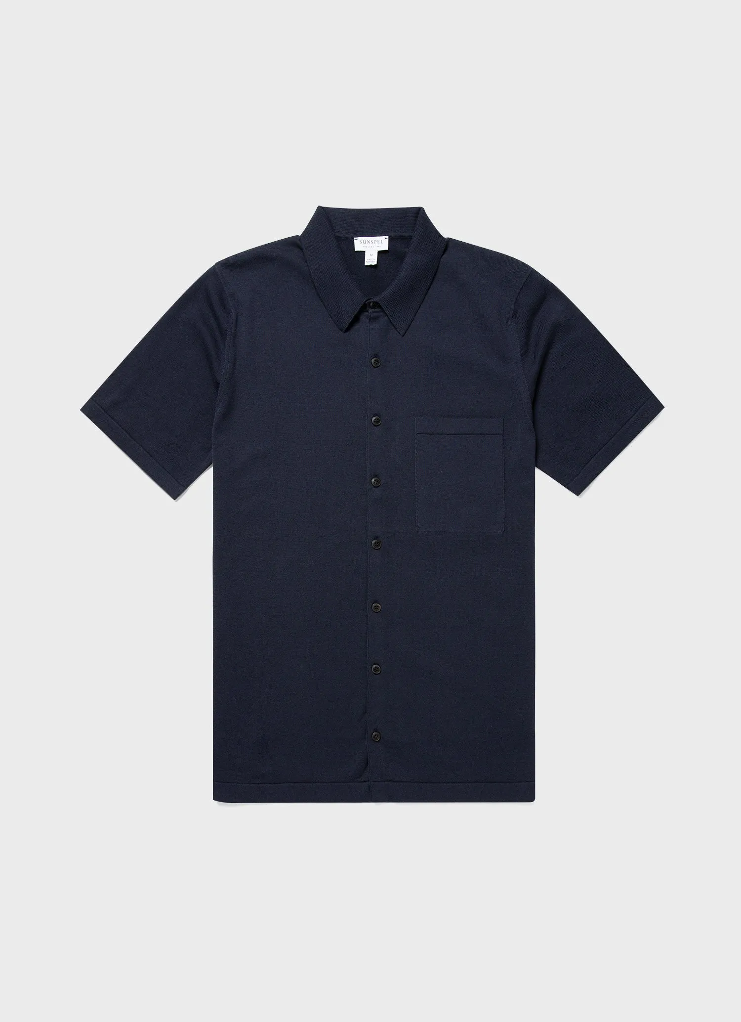 Men's Sea Island Cotton Knit Shirt in Light Navy sold by Sunspel