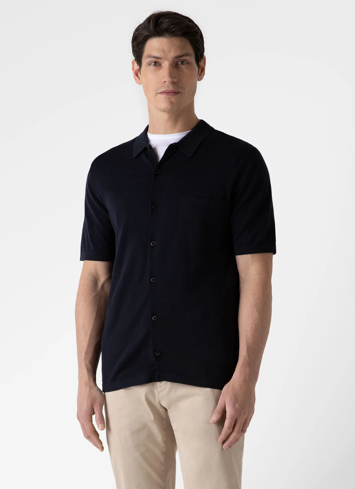 Men's Sea Island Cotton Knit Shirt in Light Navy sold by Sunspel product image thumbnail 2