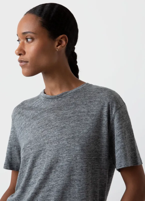 Women's Linen T-shirt in Mid Grey Melange sold by Sunspel