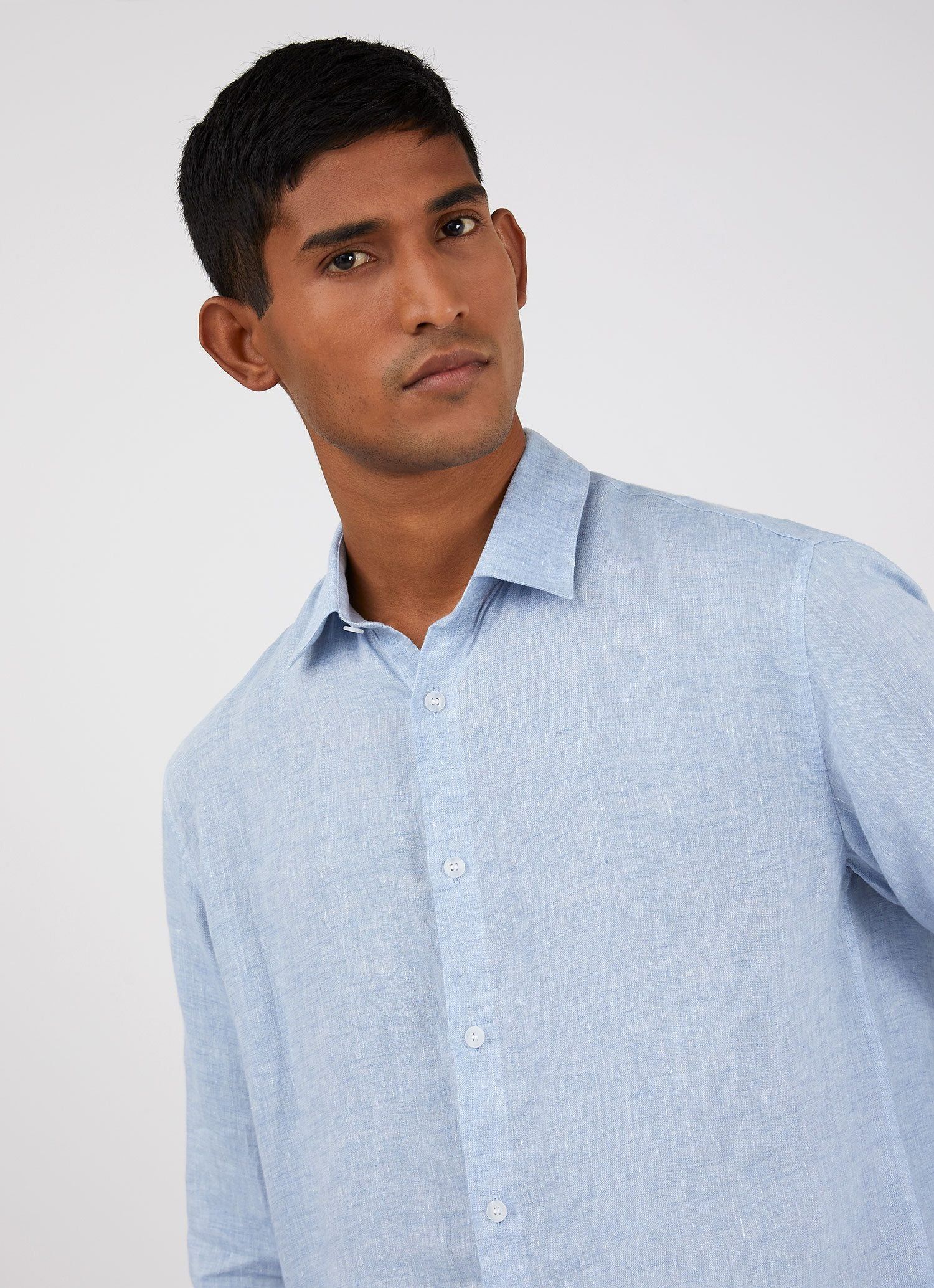 Men's Linen Shirt in Blue Mist sold by Sunspel product image thumbnail 5