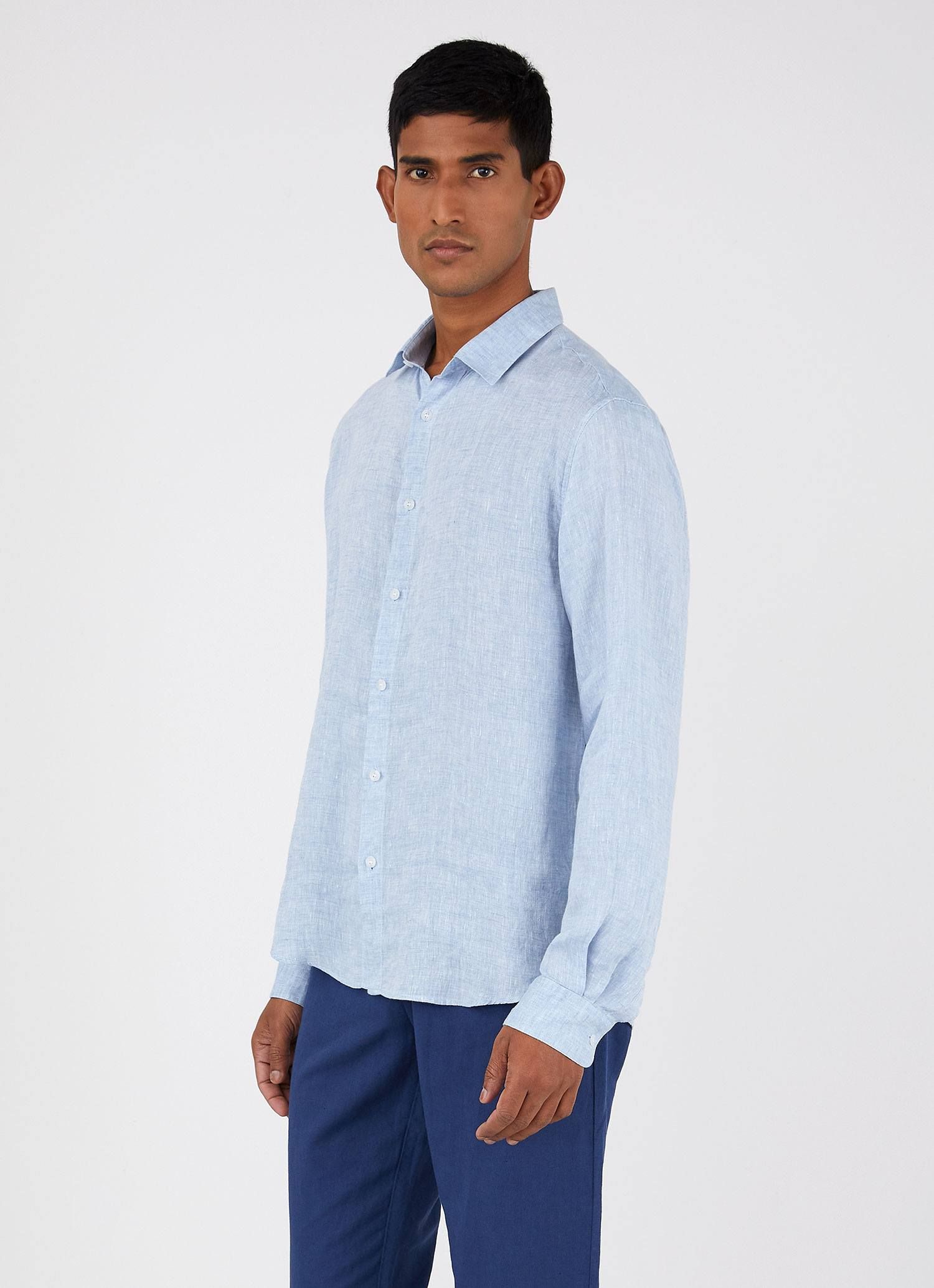 Men's Linen Shirt in Blue Mist sold by Sunspel product image thumbnail 2
