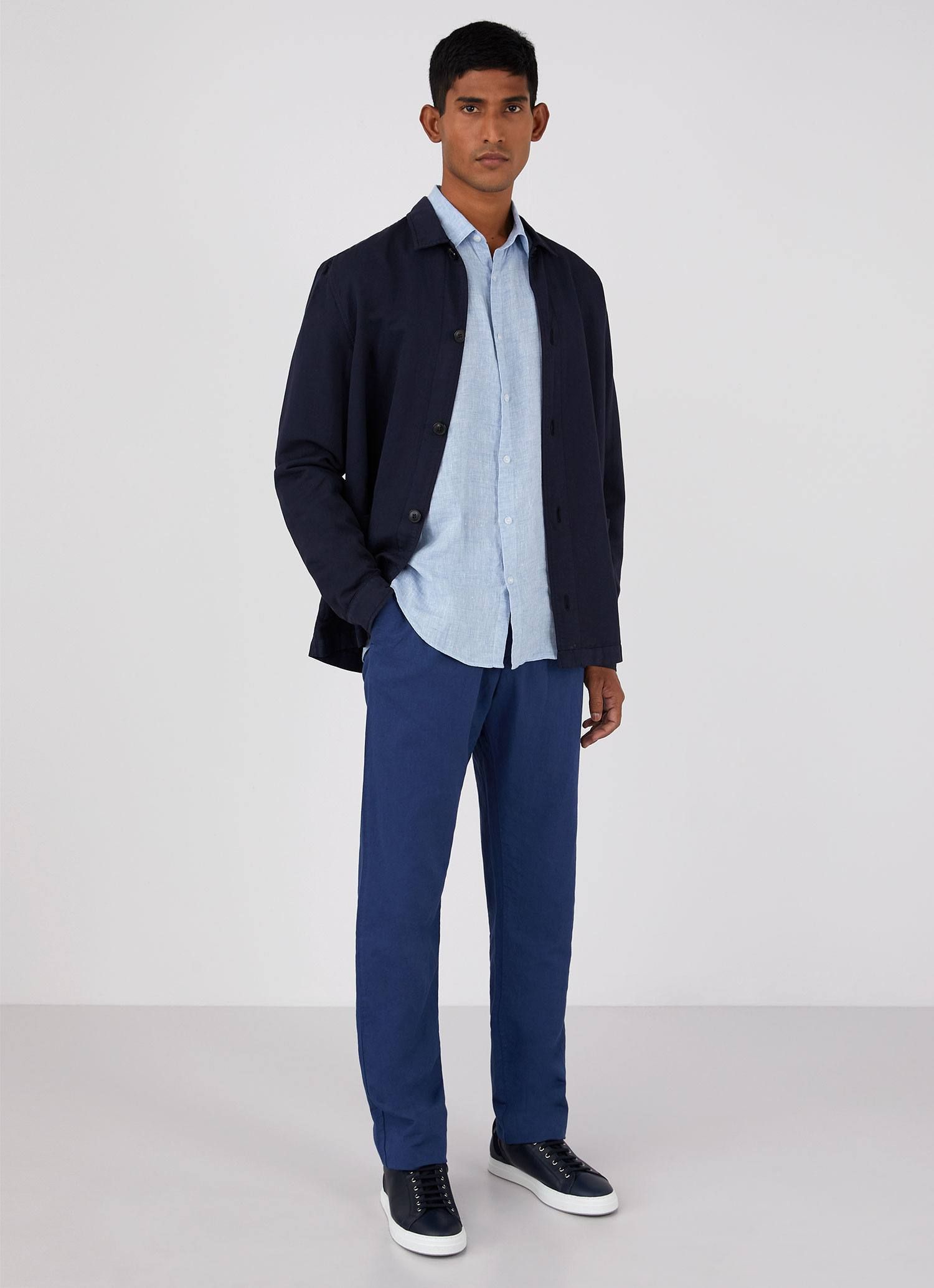 Men's Linen Shirt in Blue Mist sold by Sunspel product image thumbnail 3