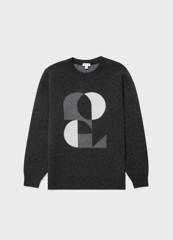 Men's Craig Ward Lambswool Jumper in Charcoal Melange made by Sunspel