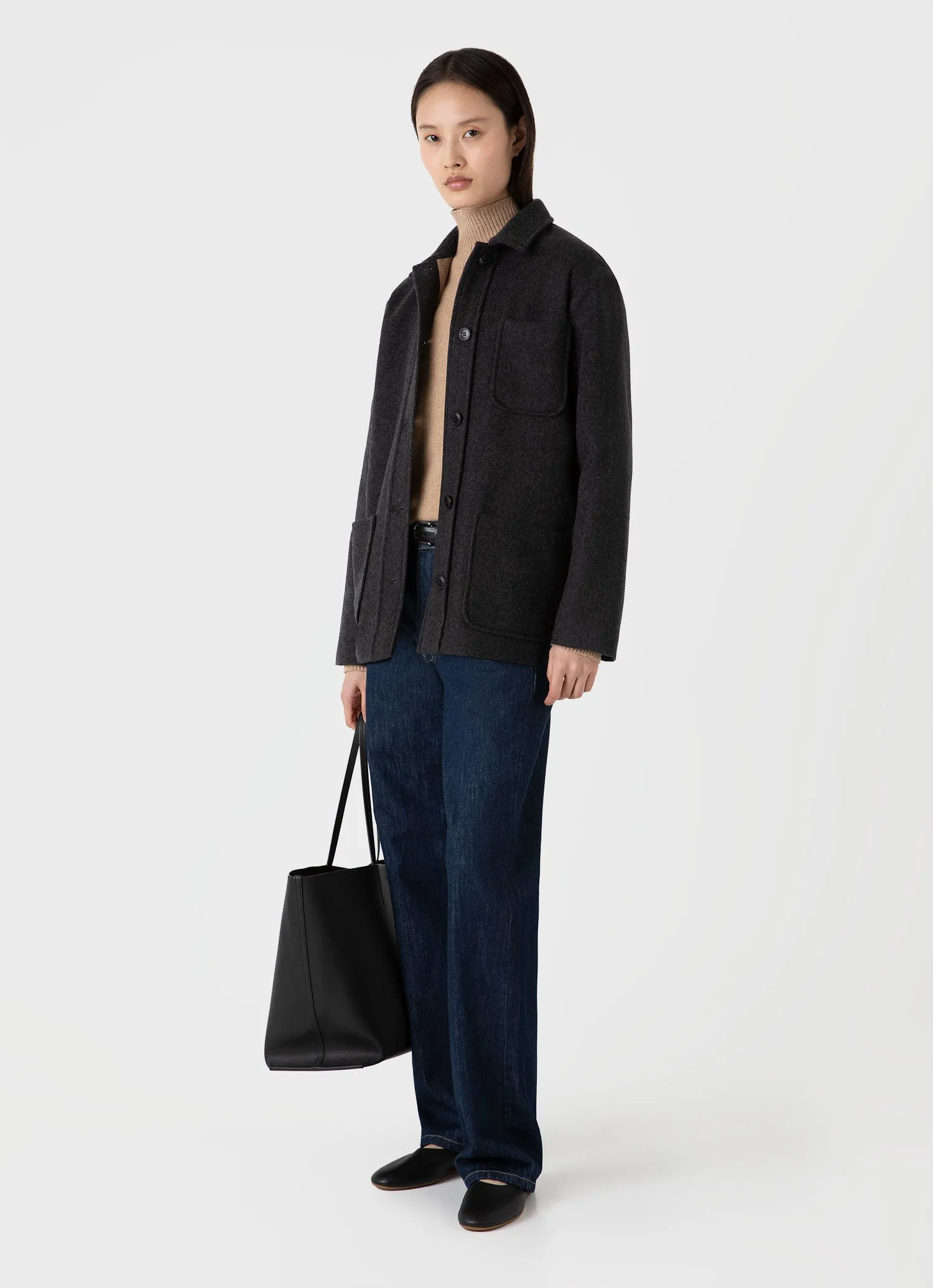 Women's Double Faced Twin Pocket Jacket in Charcoal Melange sold by Sunspel product image thumbnail 2