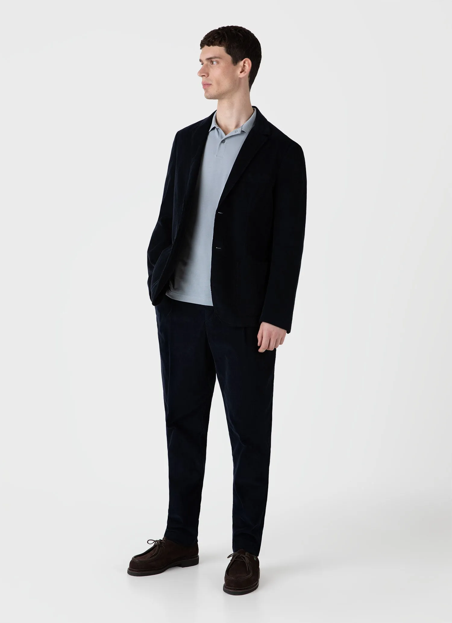 Men's Piqué Polo Shirt in Smoke Blue sold by Sunspel product image thumbnail 3